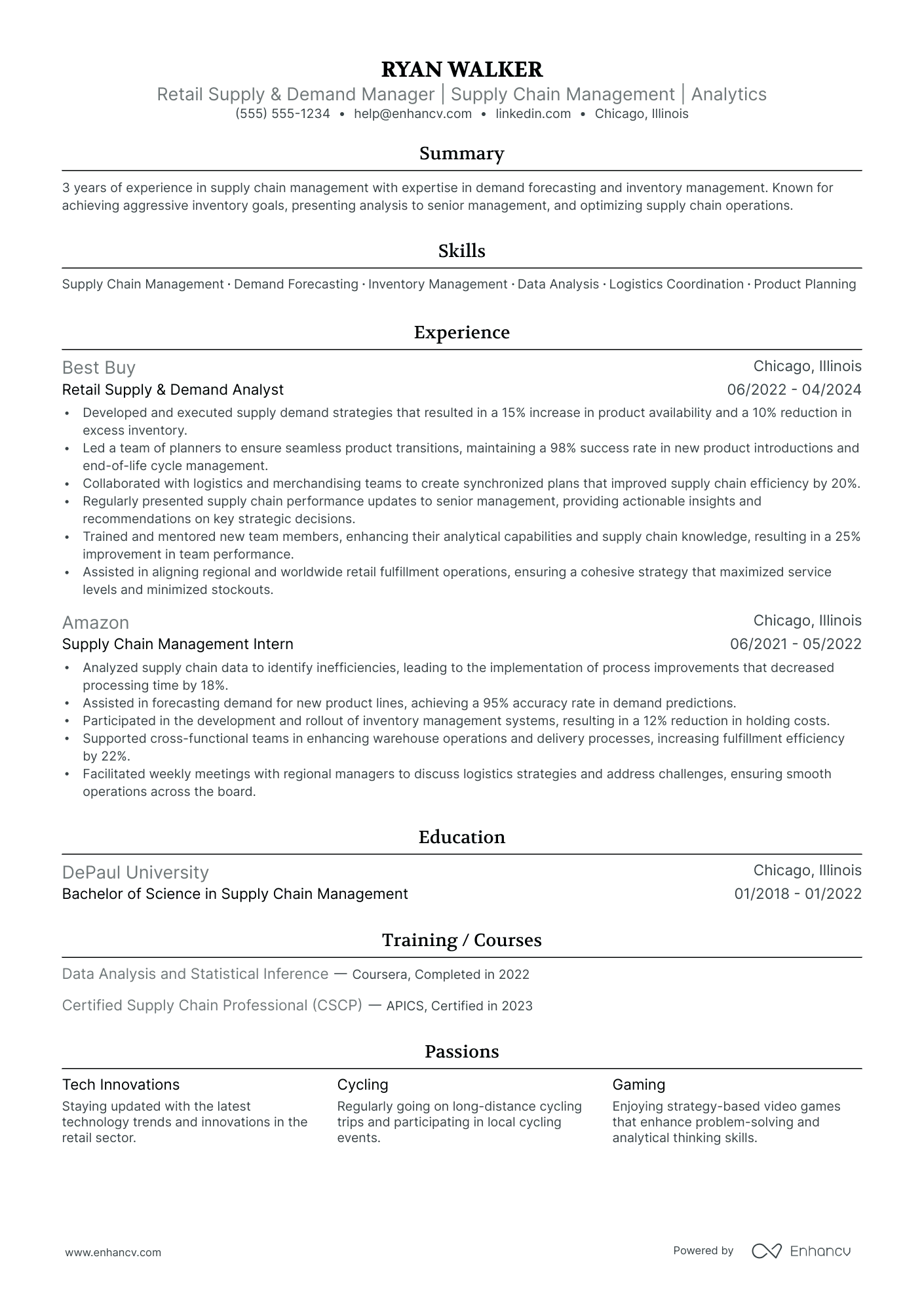 Retail Supply Chain Manager resume example