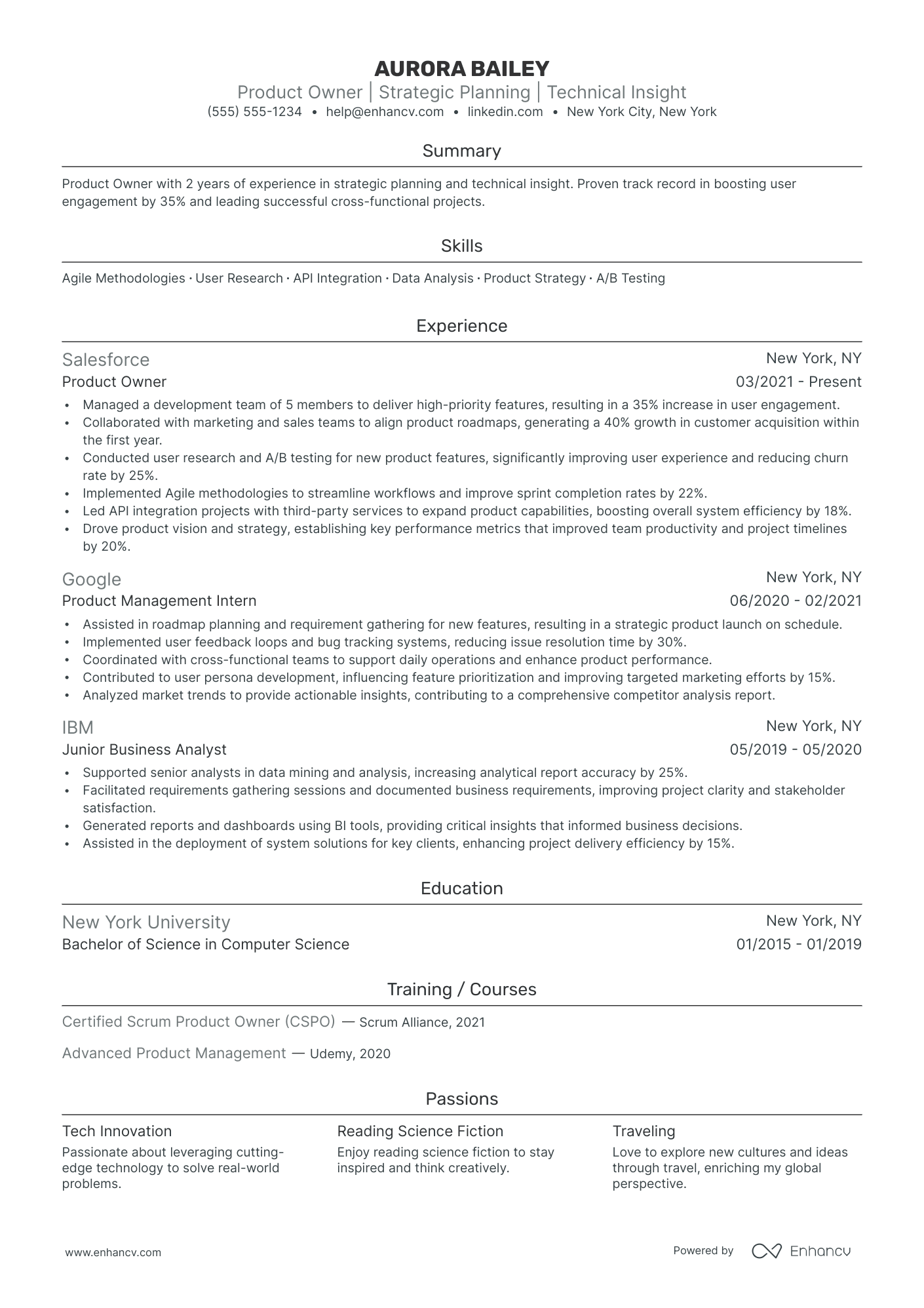 Associate Product Owner resume example