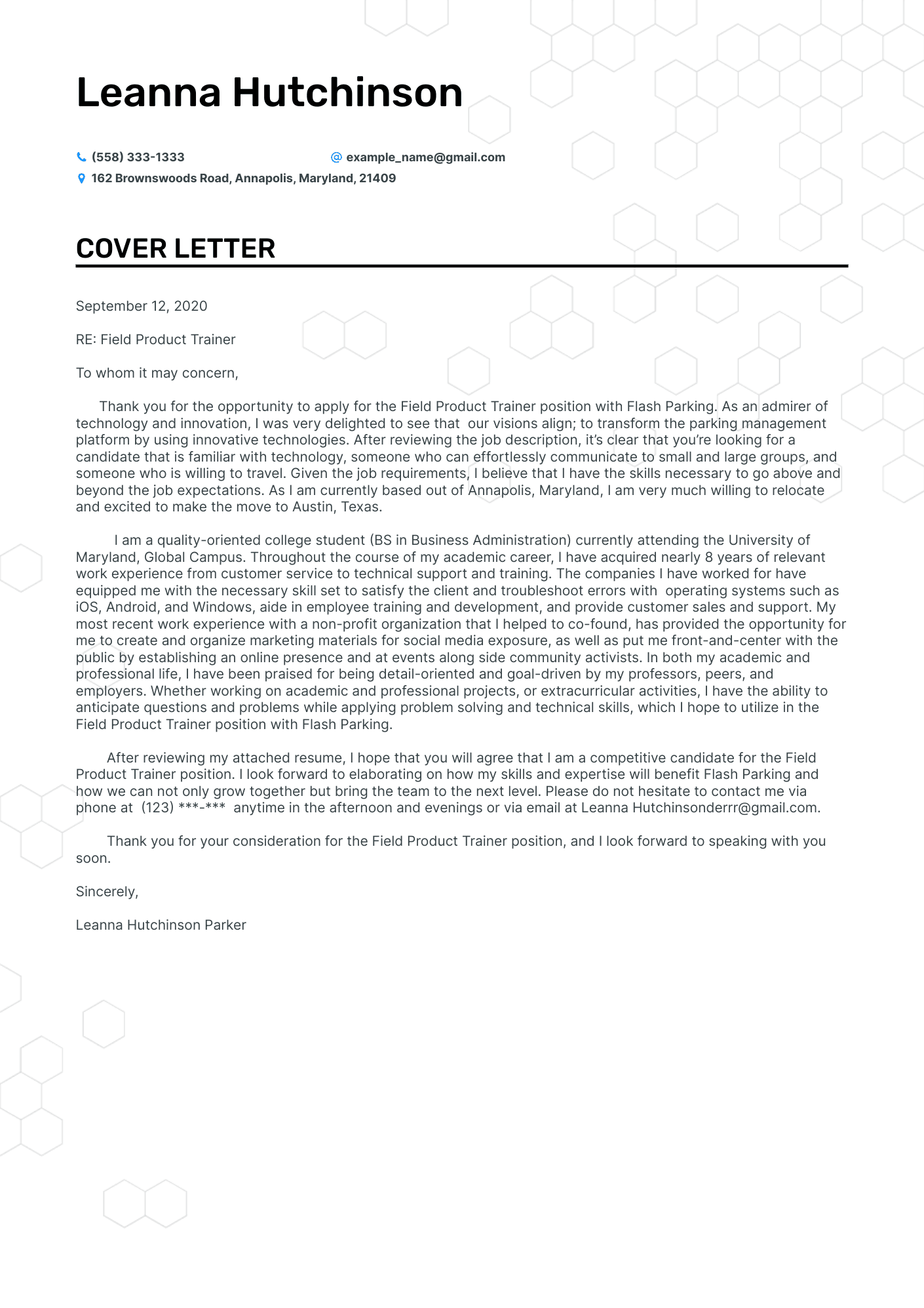 Trainer cover letter