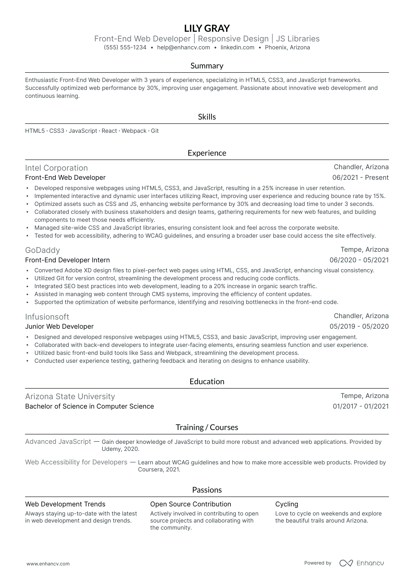 Drupal Front-End Developer resume example