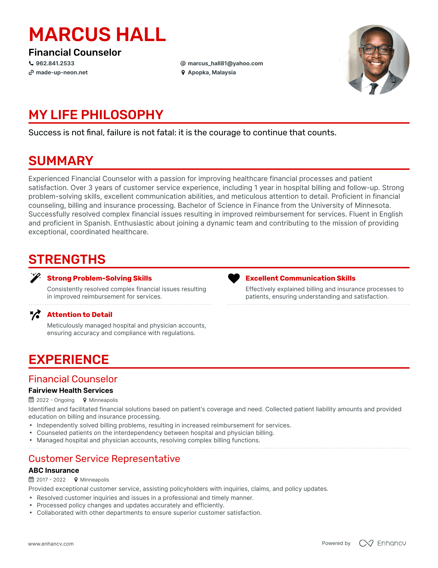 Creative Financial Counselor Resume Example