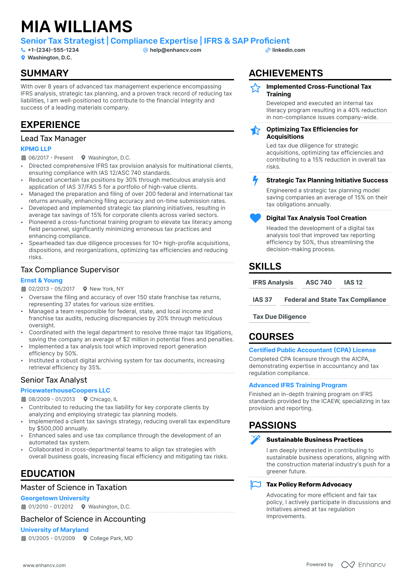 Tax Director resume example