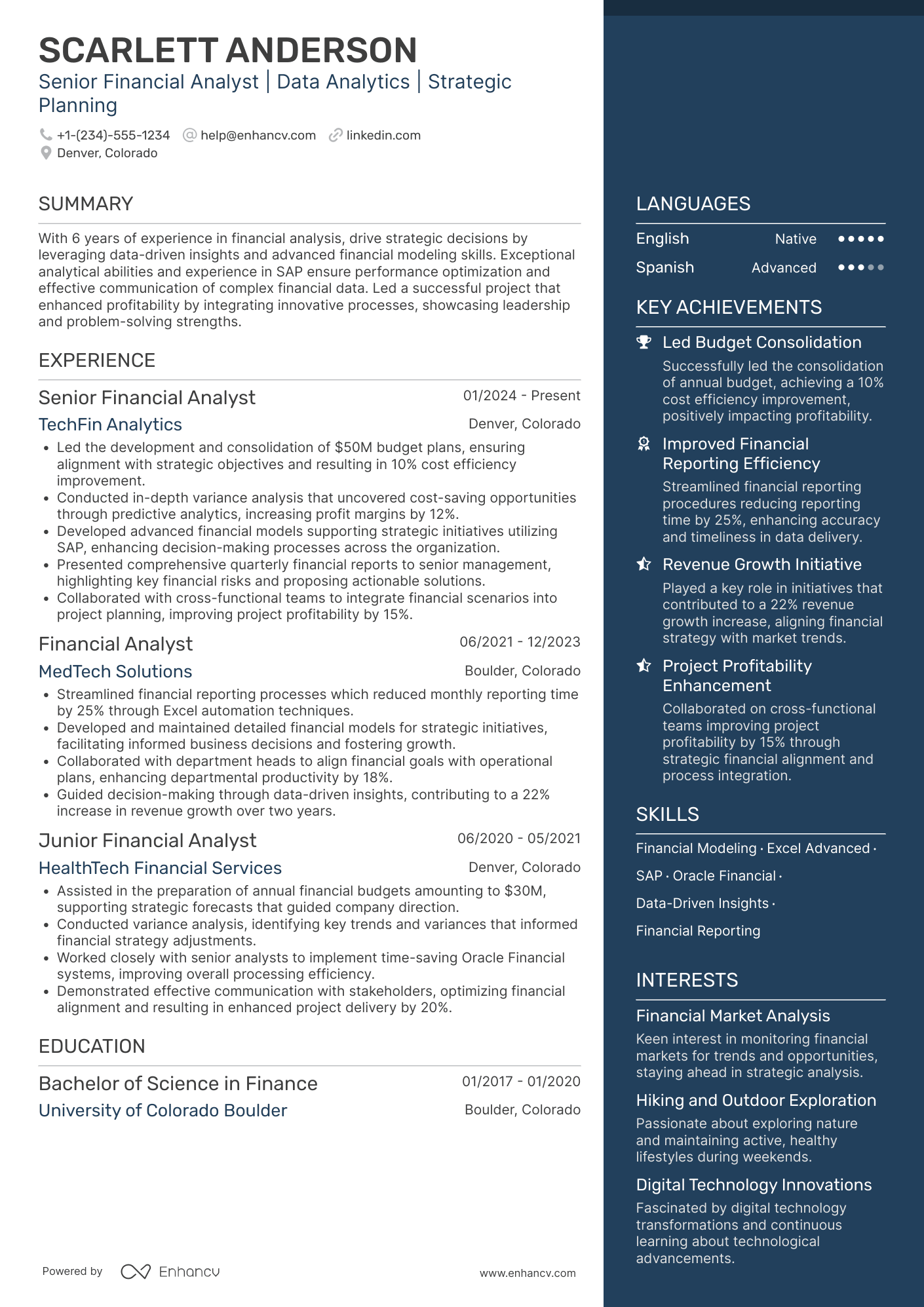 Senior Financial Analyst resume example