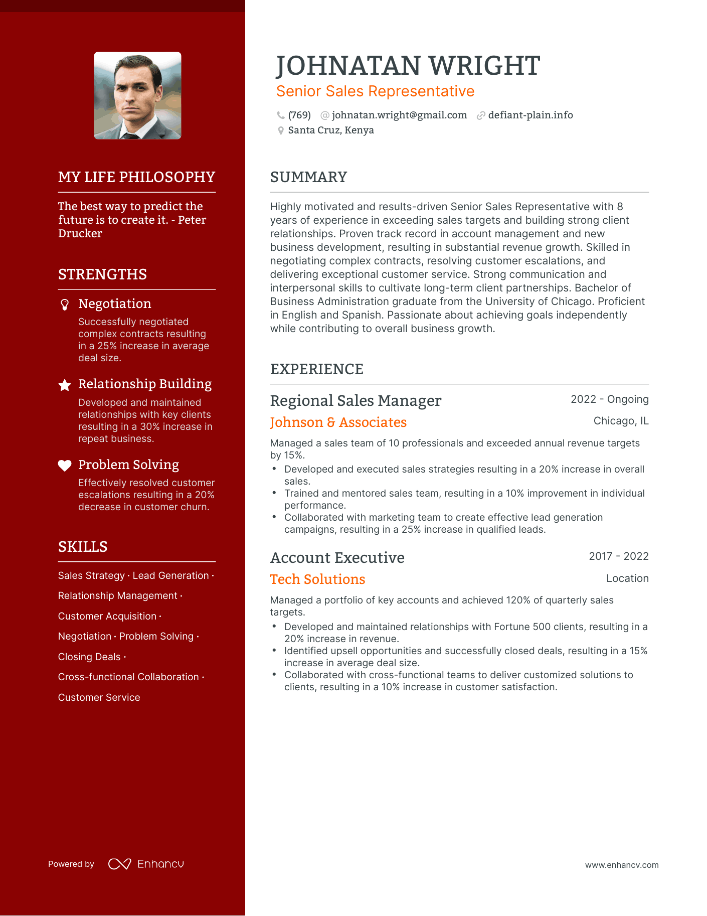 Creative Senior Sales Representative Resume Example