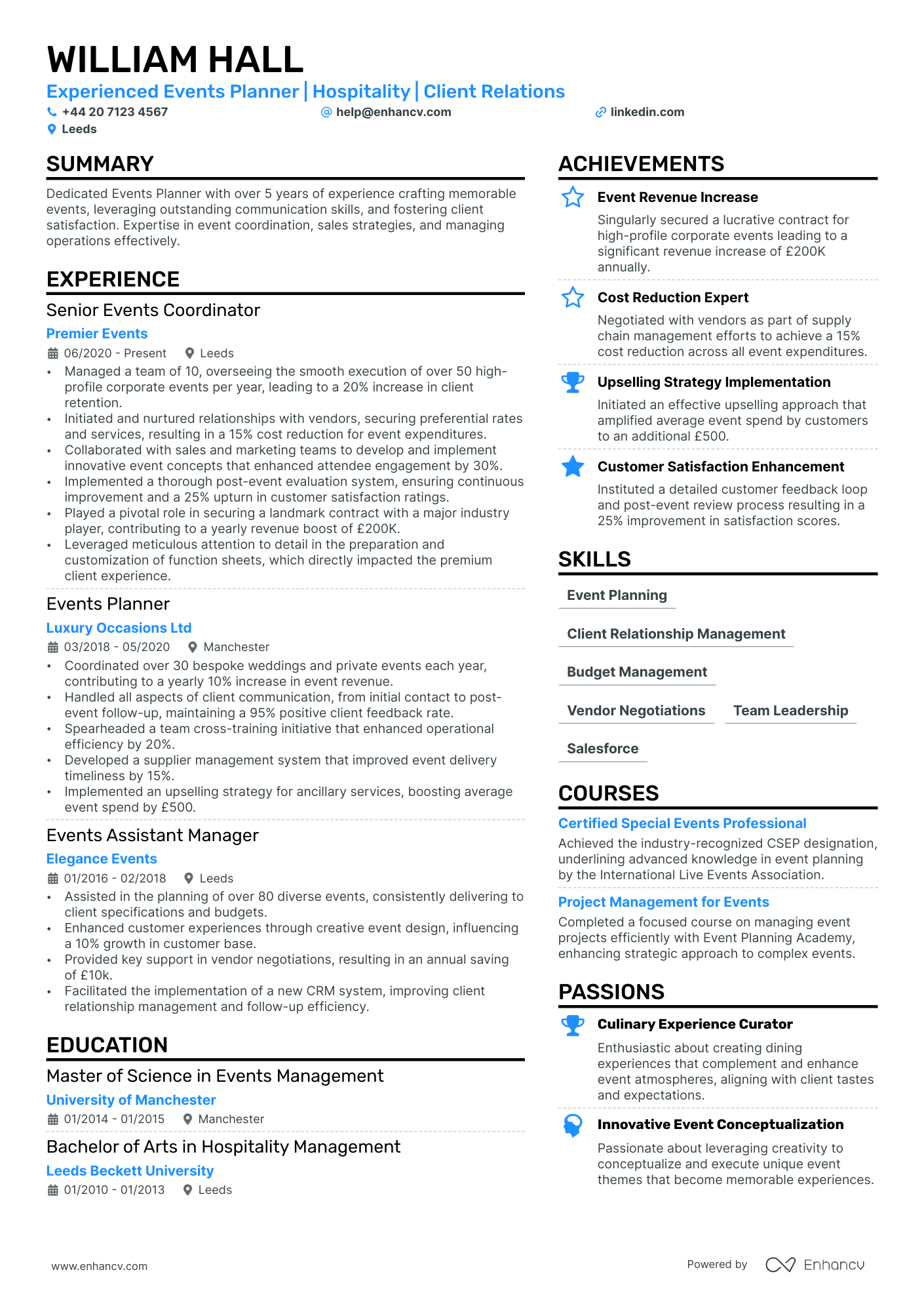 Event Planner cv example