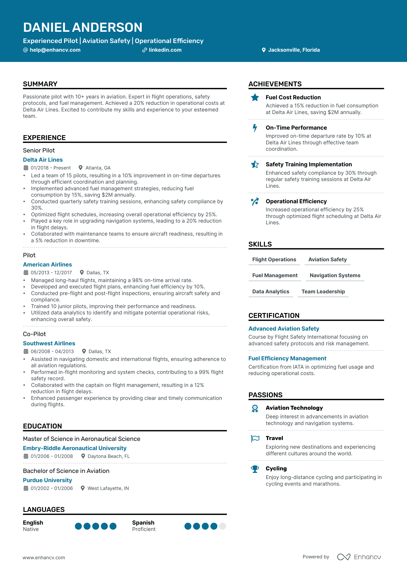 Pilot resume example