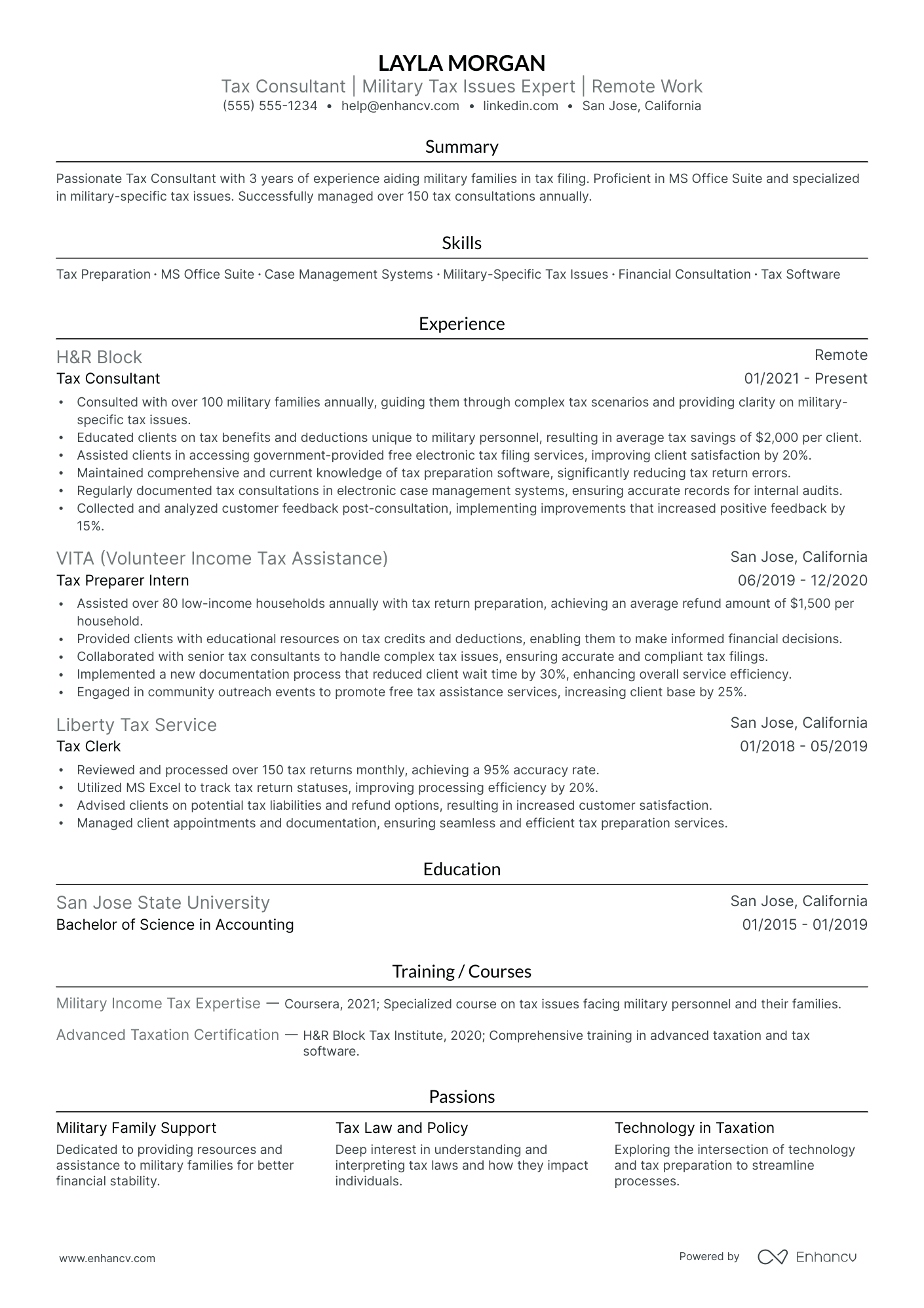 Tax Preparer Consultant resume example