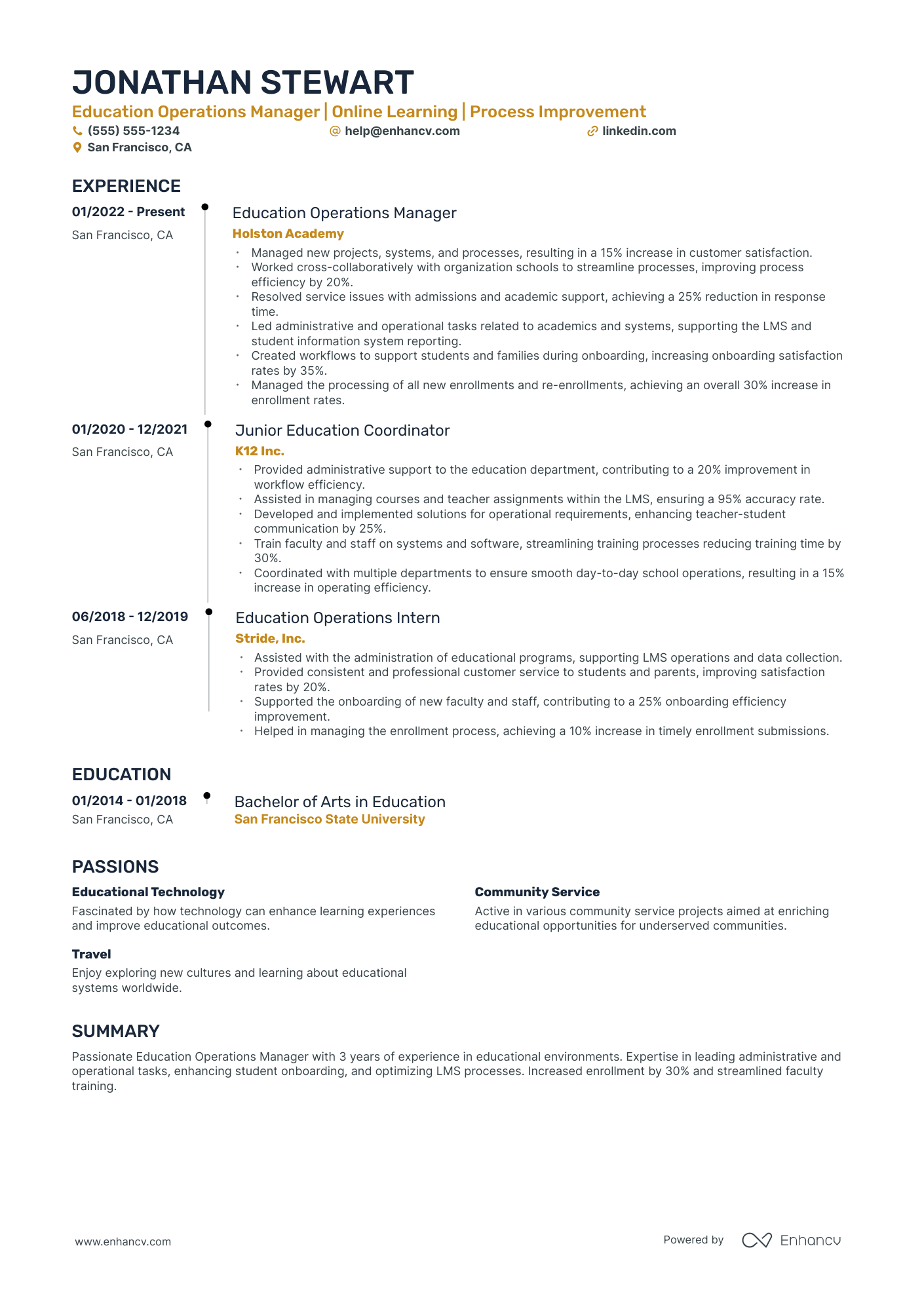 Education Training Manager resume example