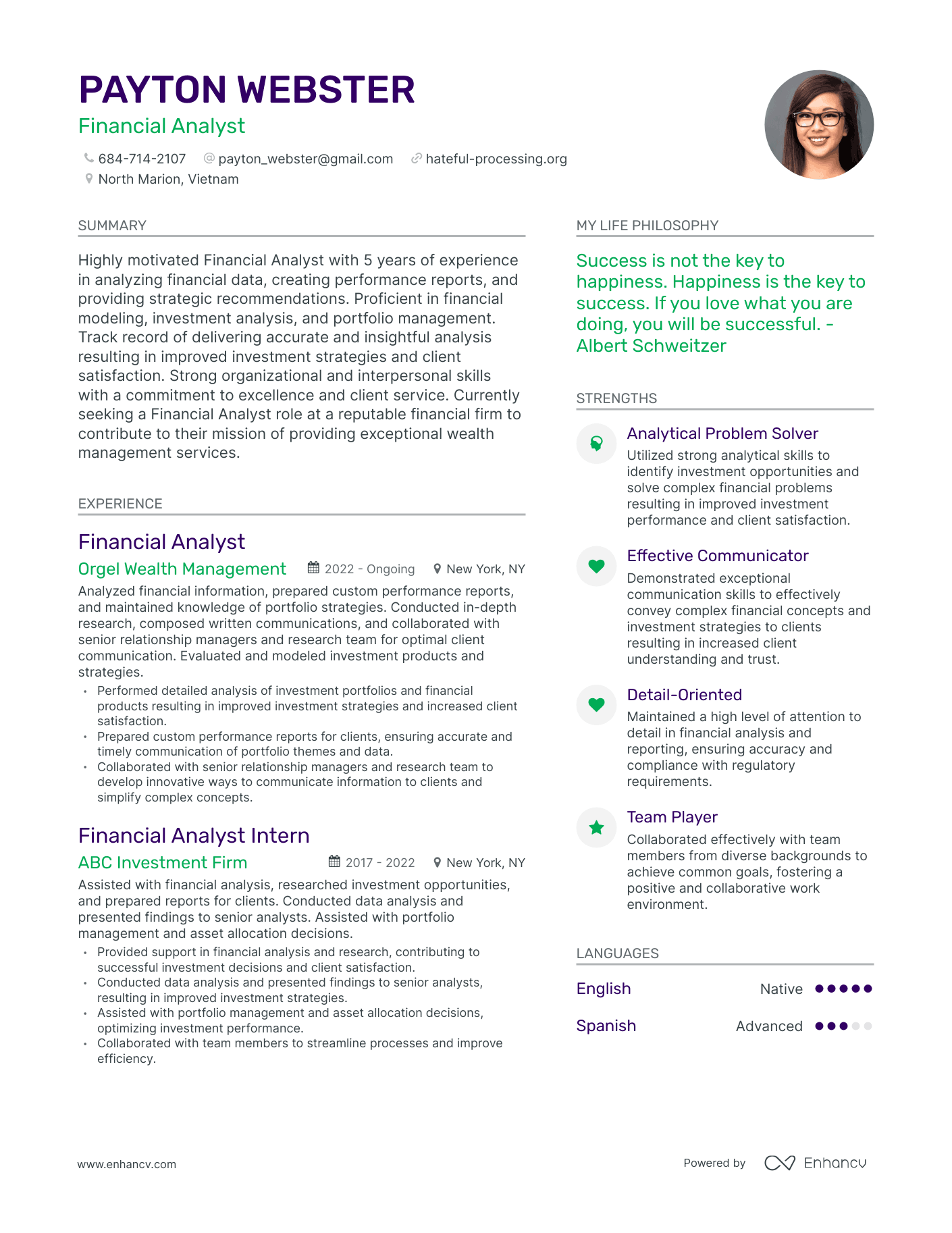 Financial Analyst resume example
