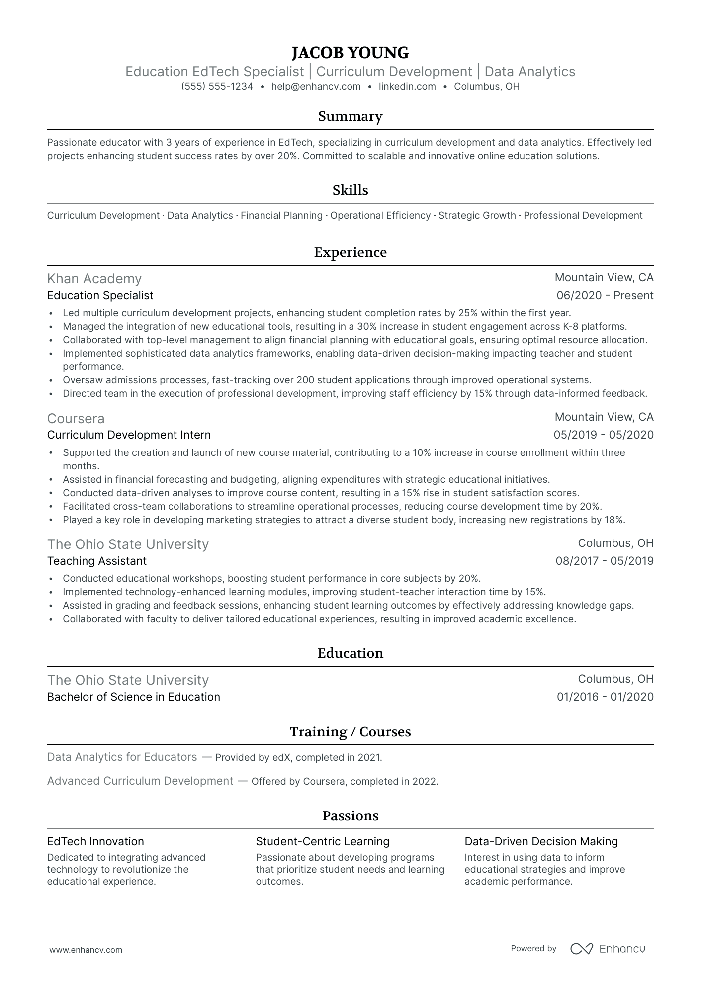 Education Officer resume example