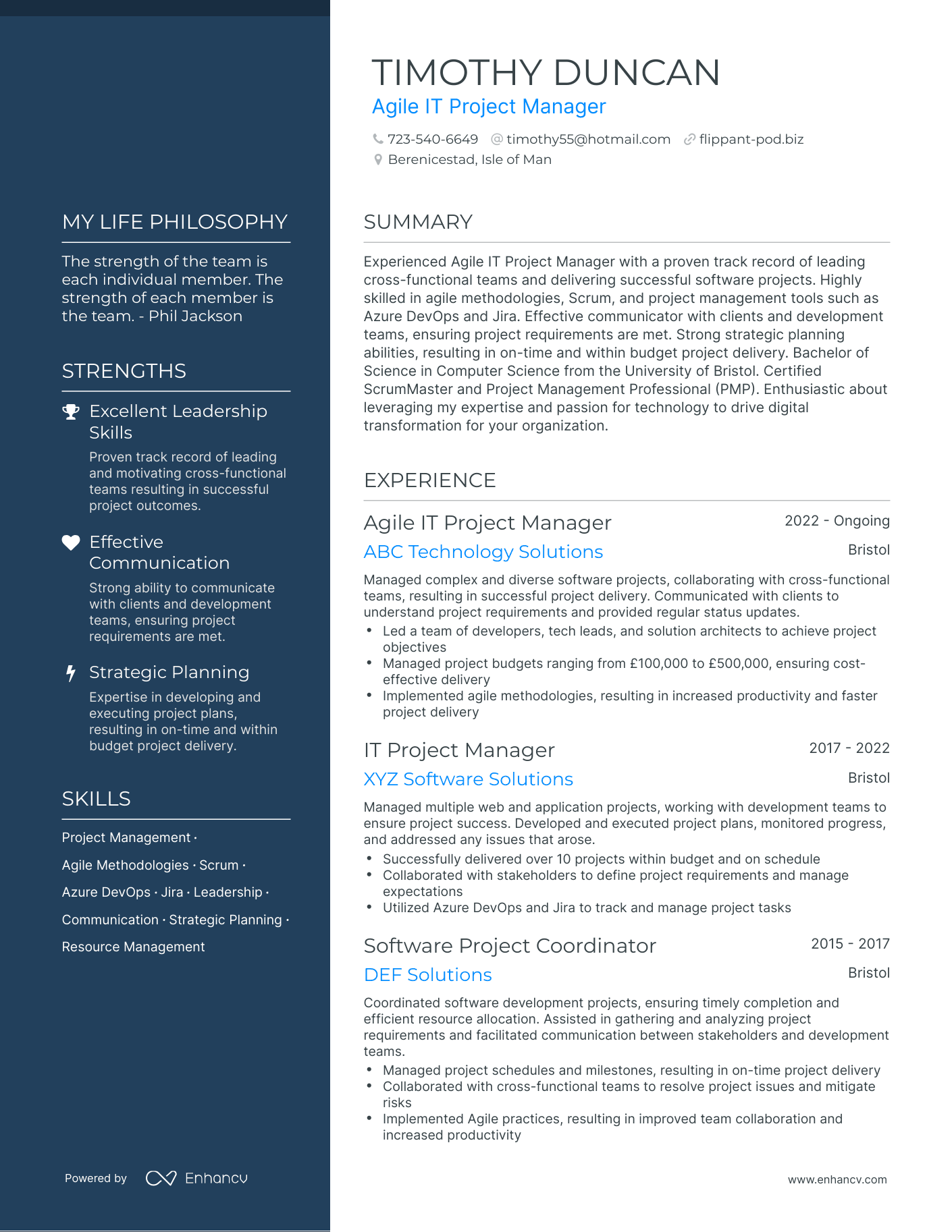 Creative Agile IT Project Manager Resume Example