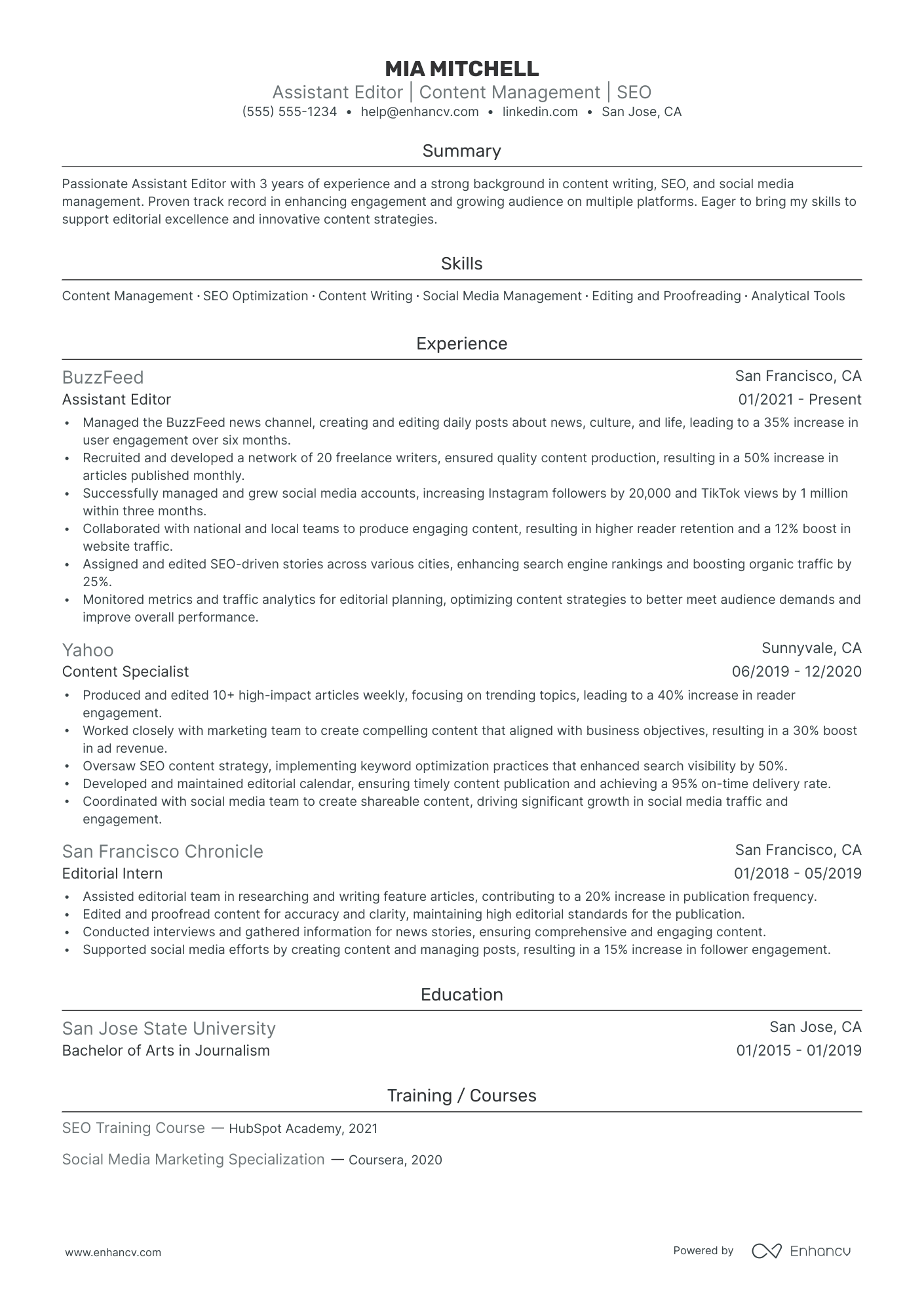 Editorial resume example