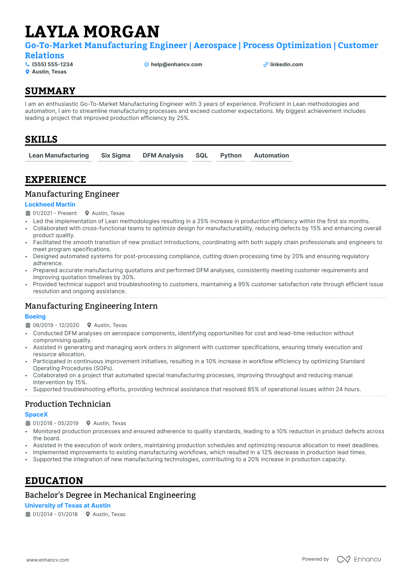 Manufacturing Software Engineer resume example