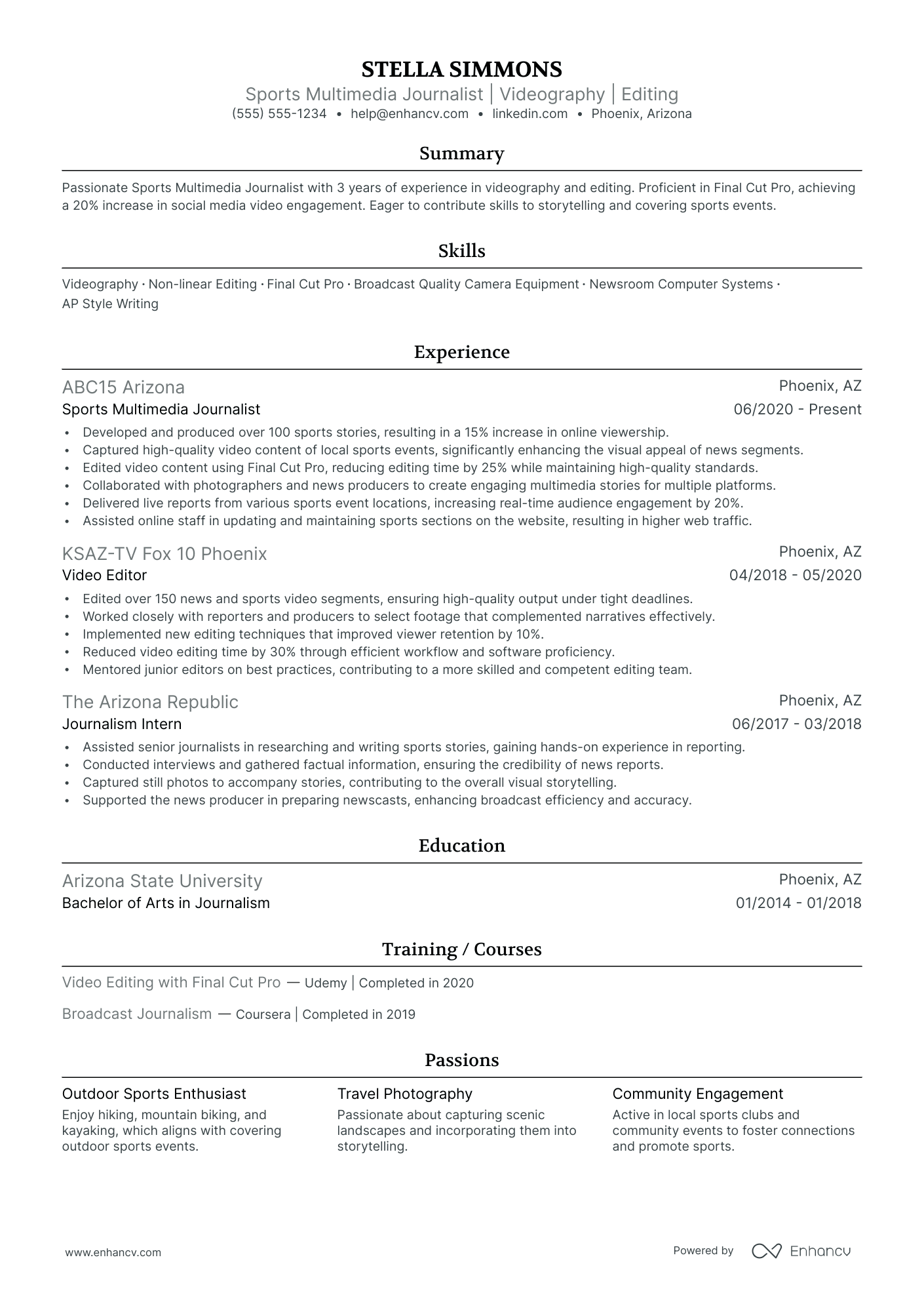 Sports Journalist resume example