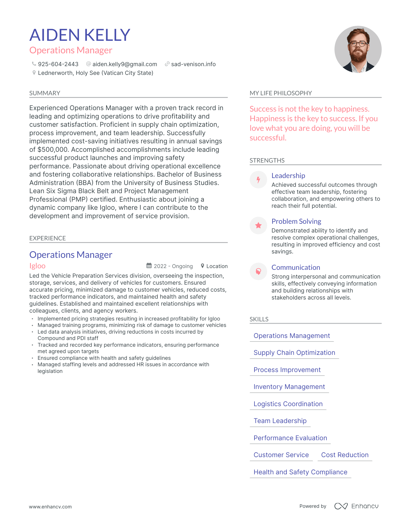Operations Manager resume example