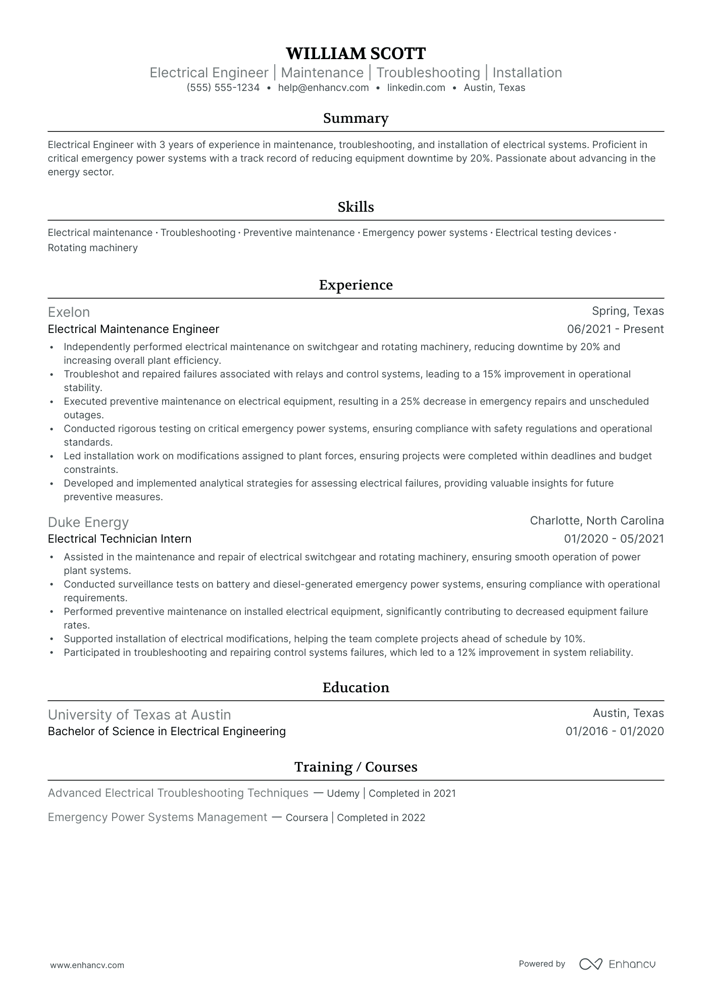 Construction Electrician resume example