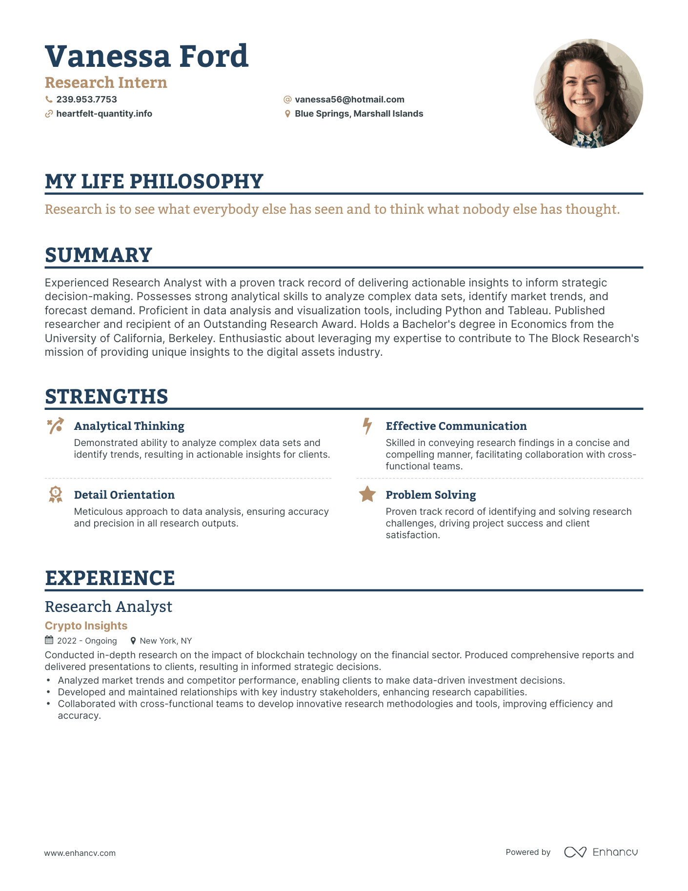 Creative Research Intern Resume Example
