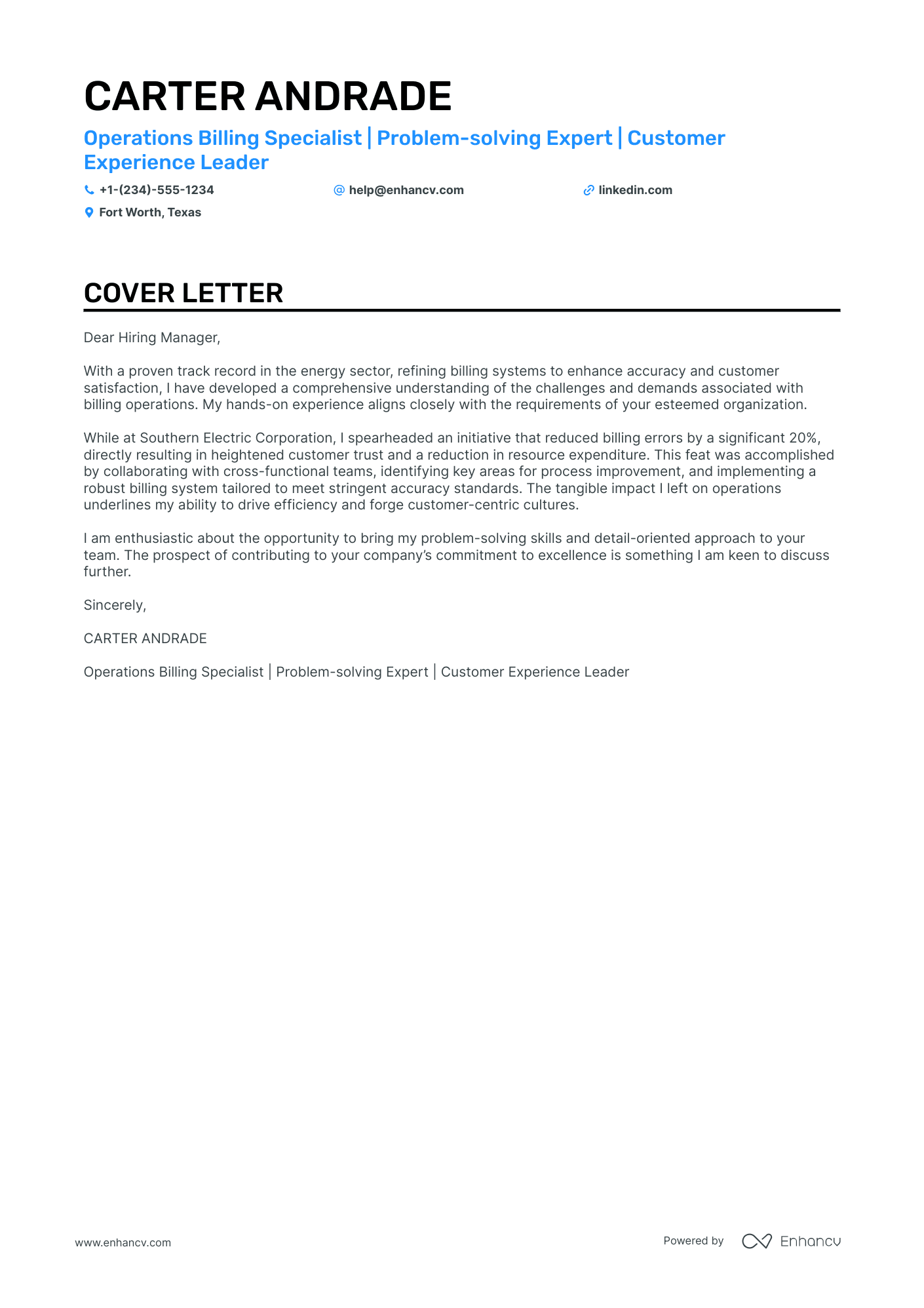 Billing Specialist cover letter
