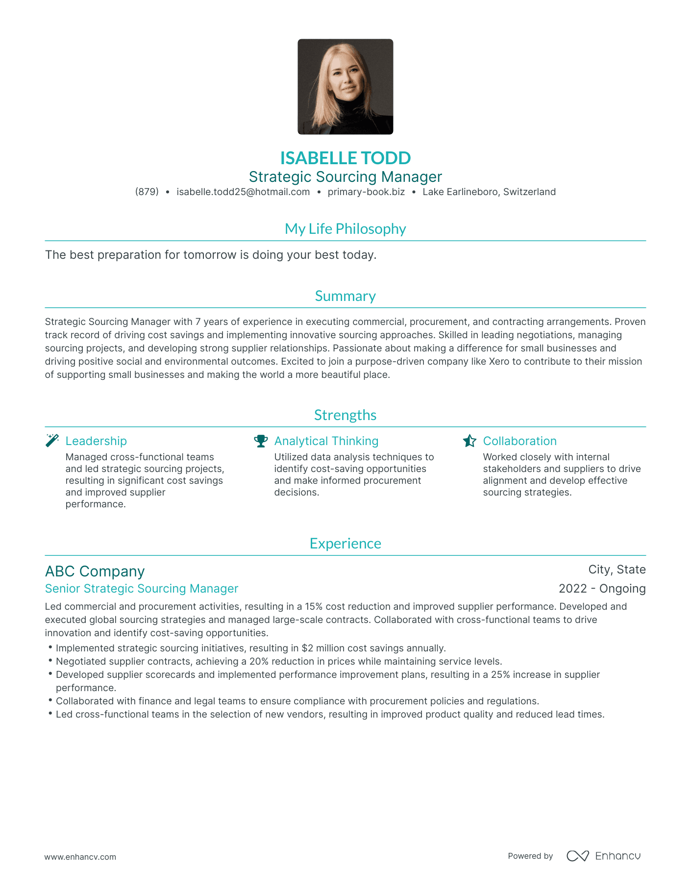 Modern Strategic Sourcing Manager Resume Example