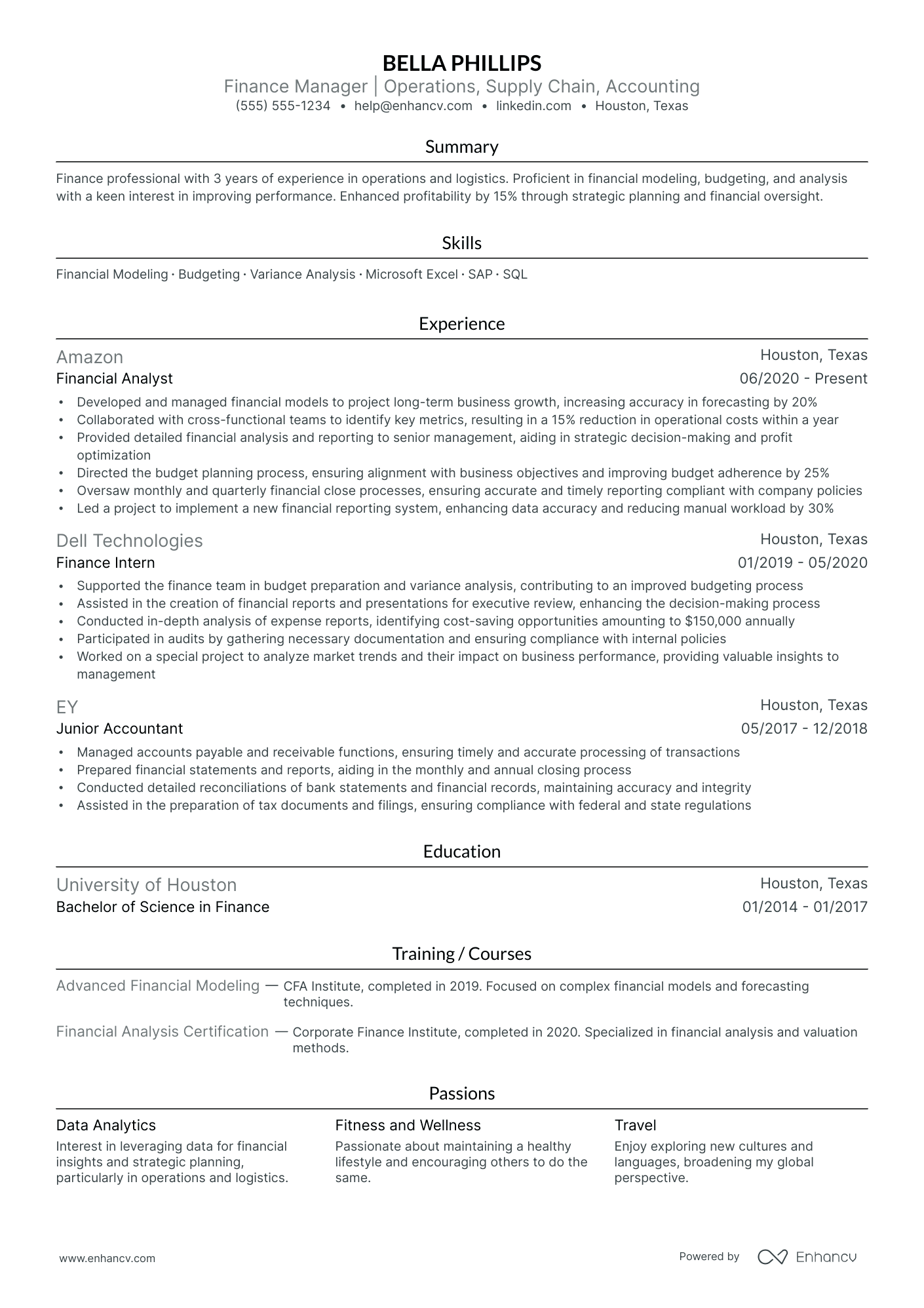 Finance and Operations Manager Resume Example Resume Example