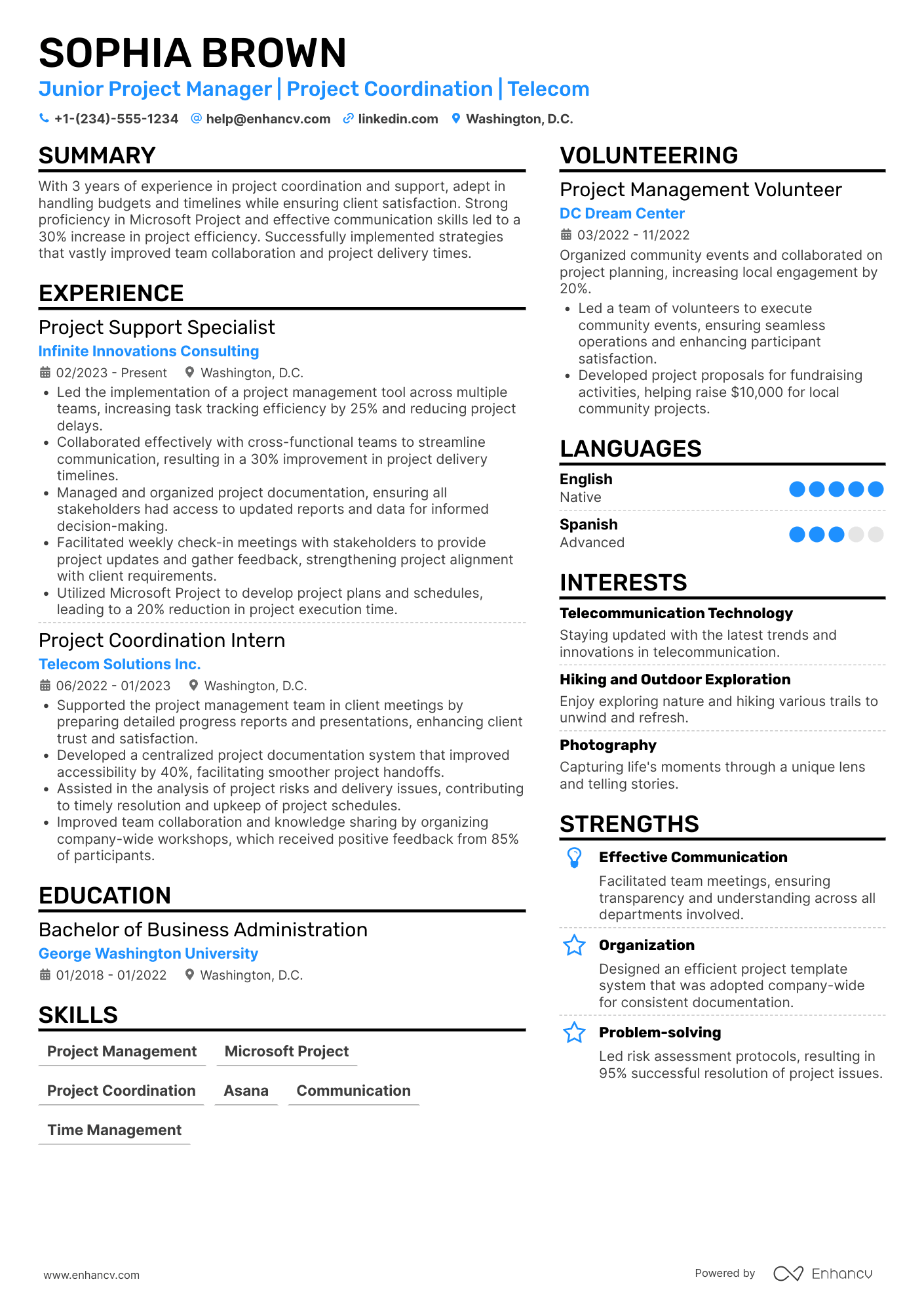 Junior Project Manager resume example