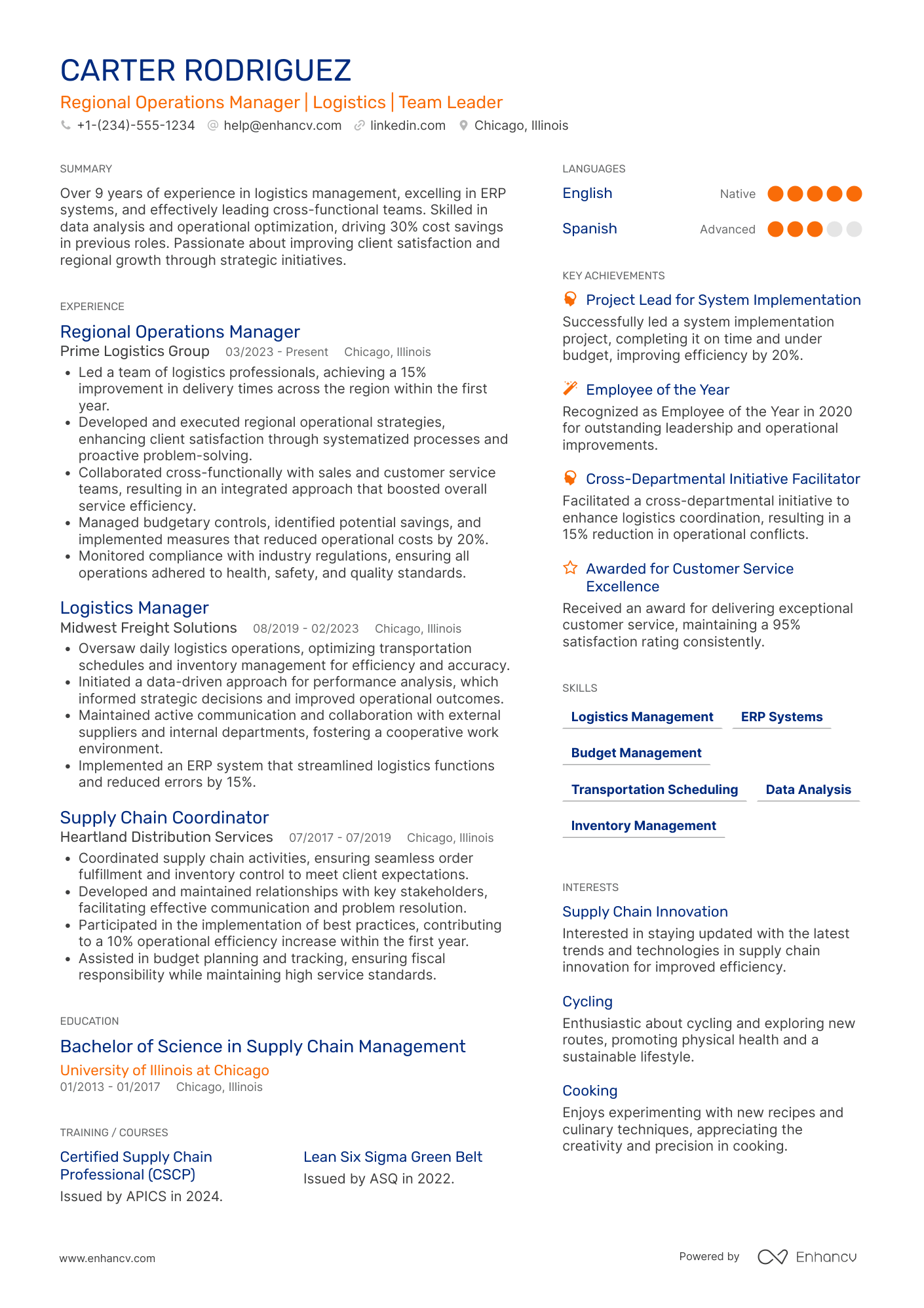 Regional Operations Manager resume example