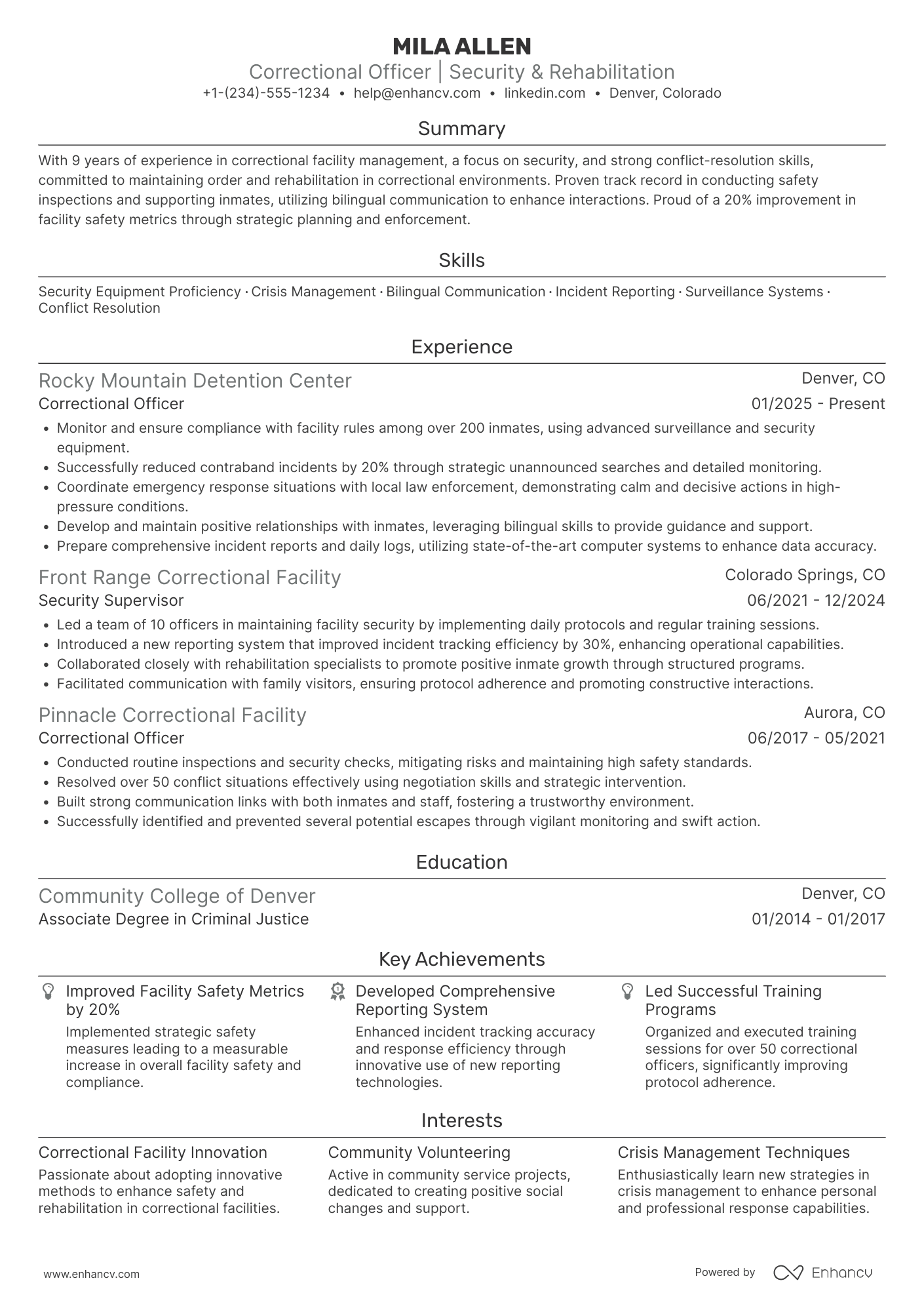 Correctional Officer resume example