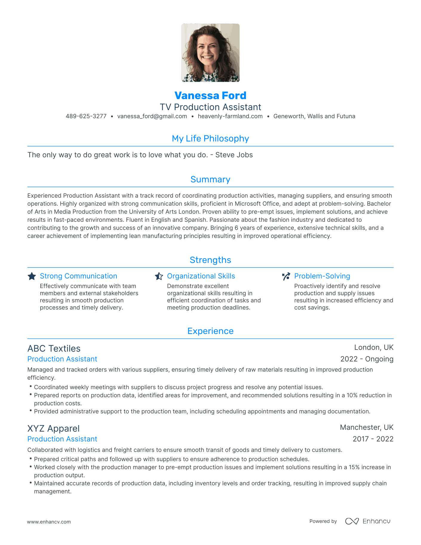 Modern TV Production Assistant Resume Example