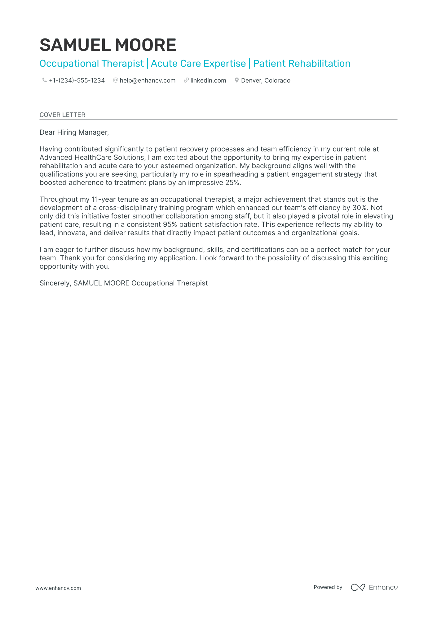 Occupational Therapist cover letter