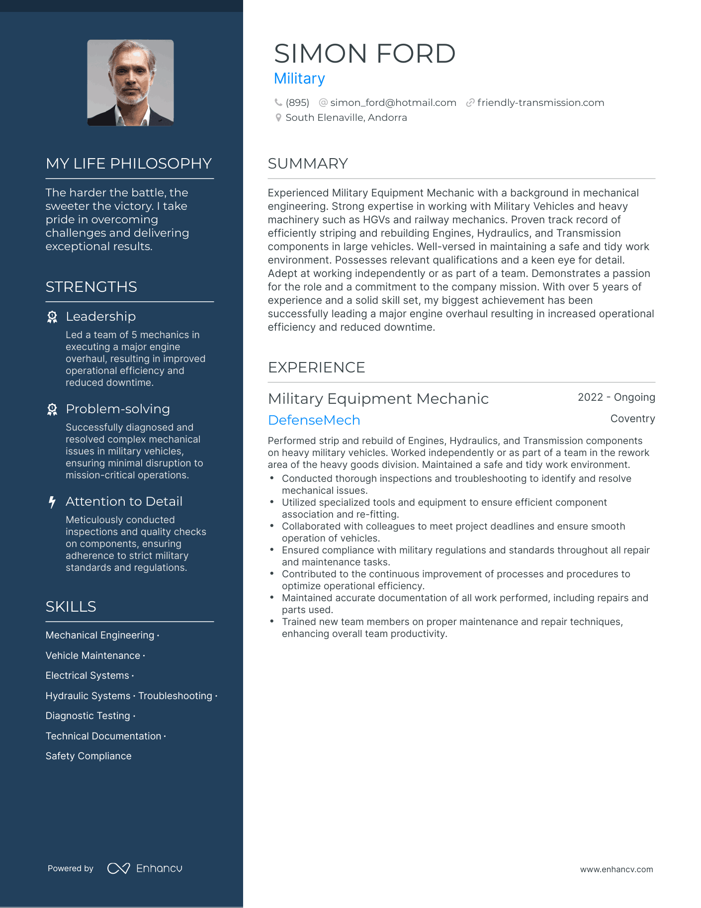 Military resume example