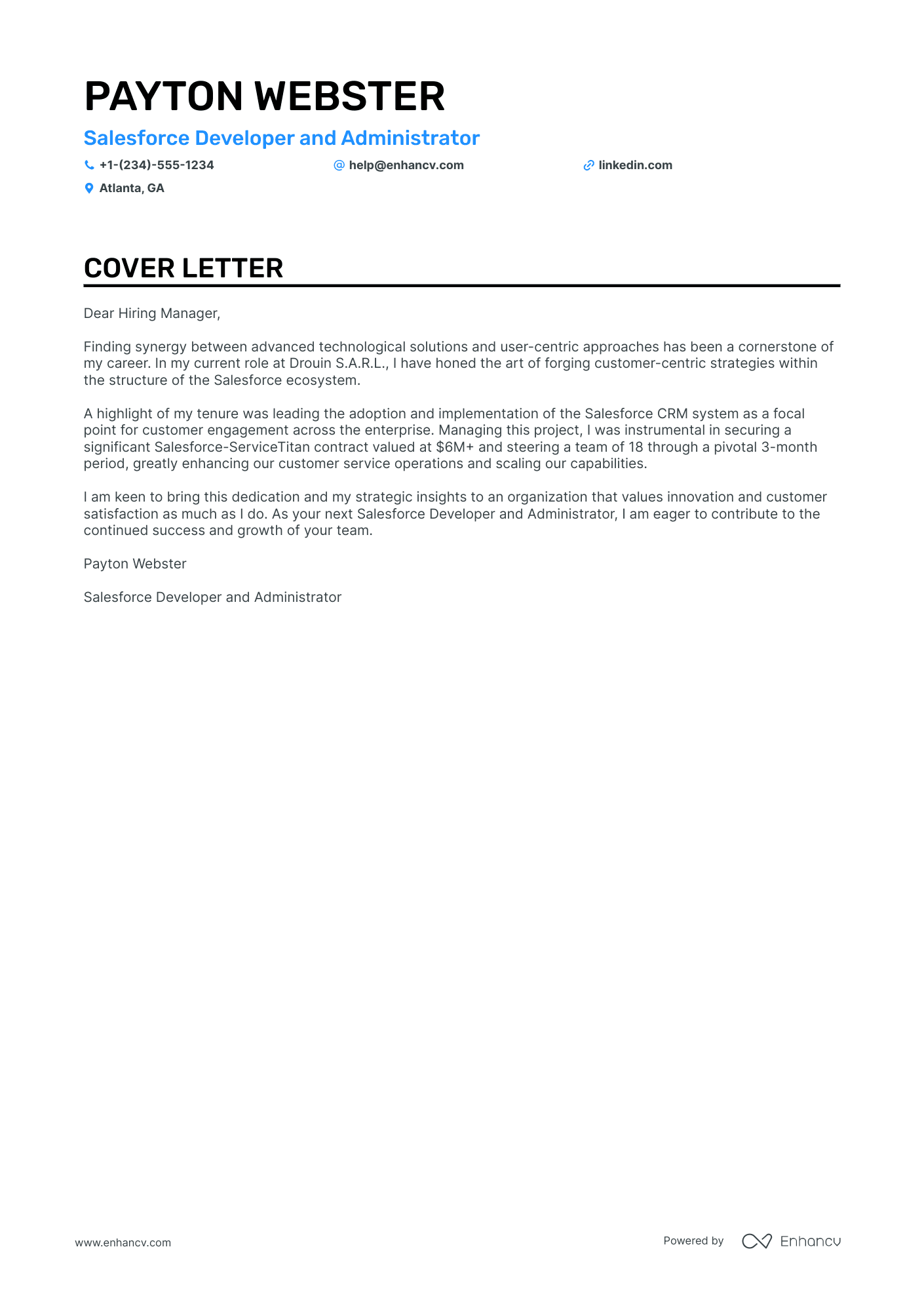 Salesforce Developer cover letter