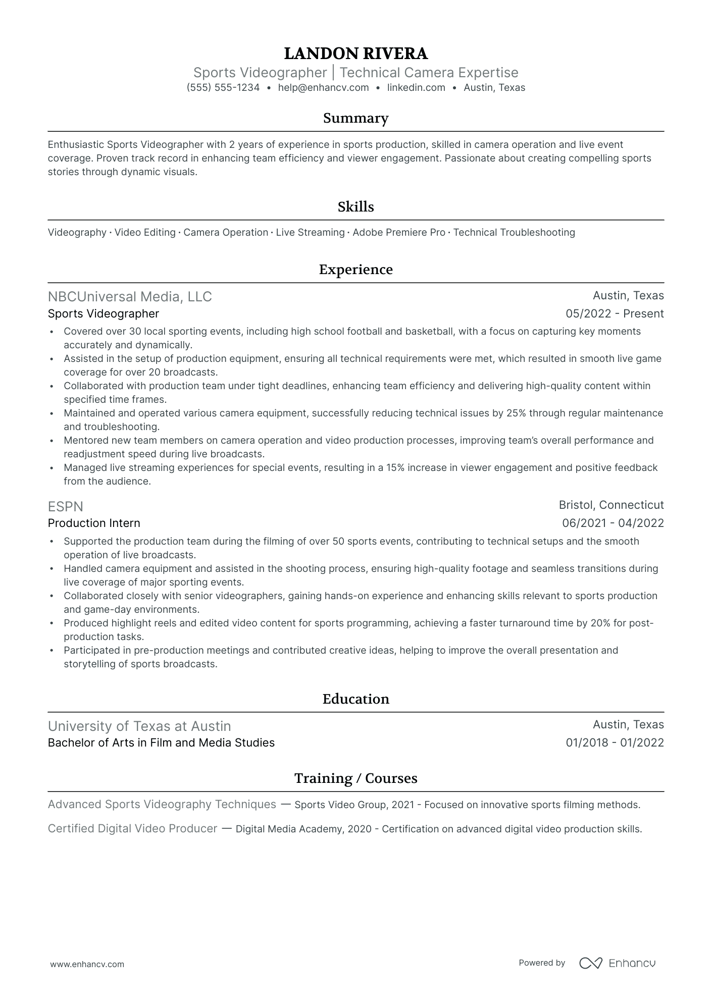 Sports Videographer Resume Example Resume Example