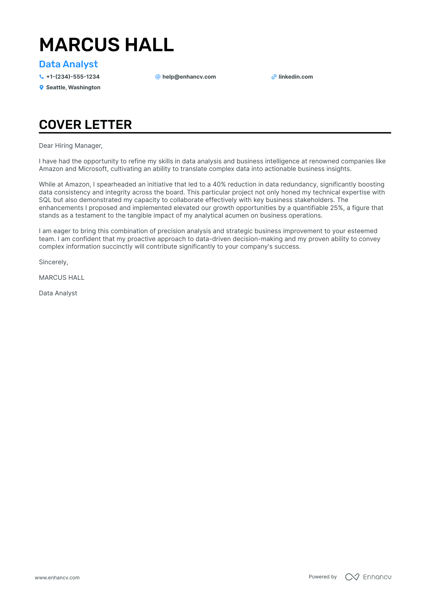 Data Analyst Intern cover letter