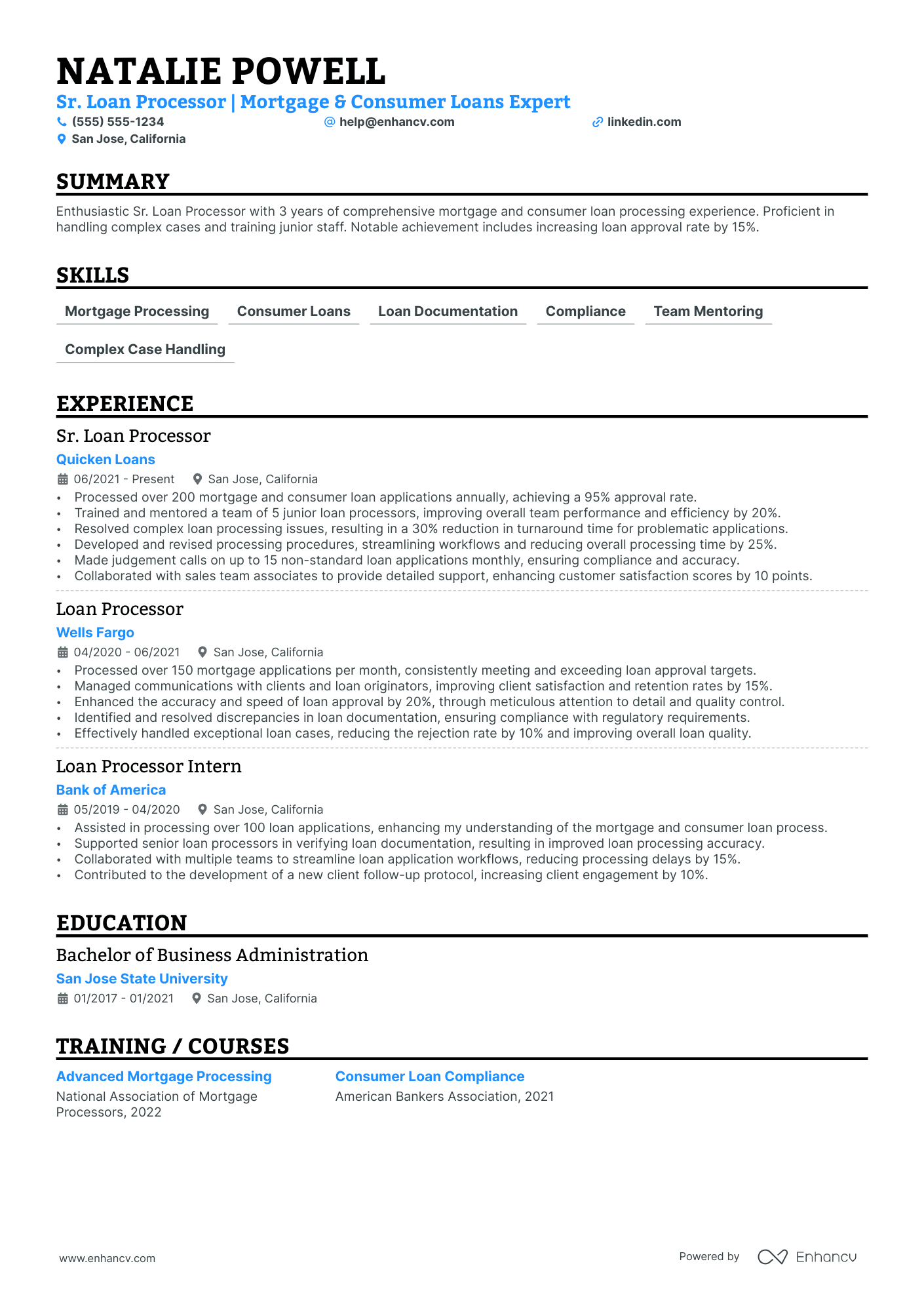 Loan Processor Manager resume example