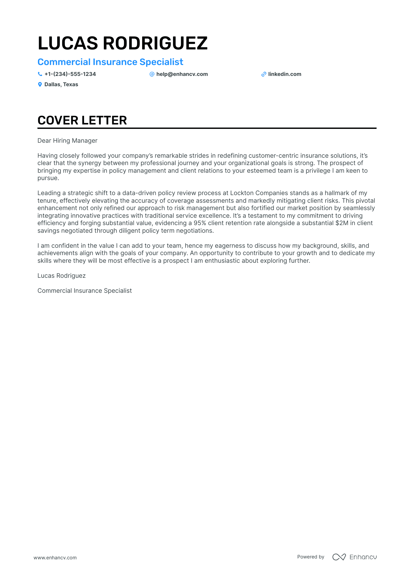 Client Service Manager cover letter