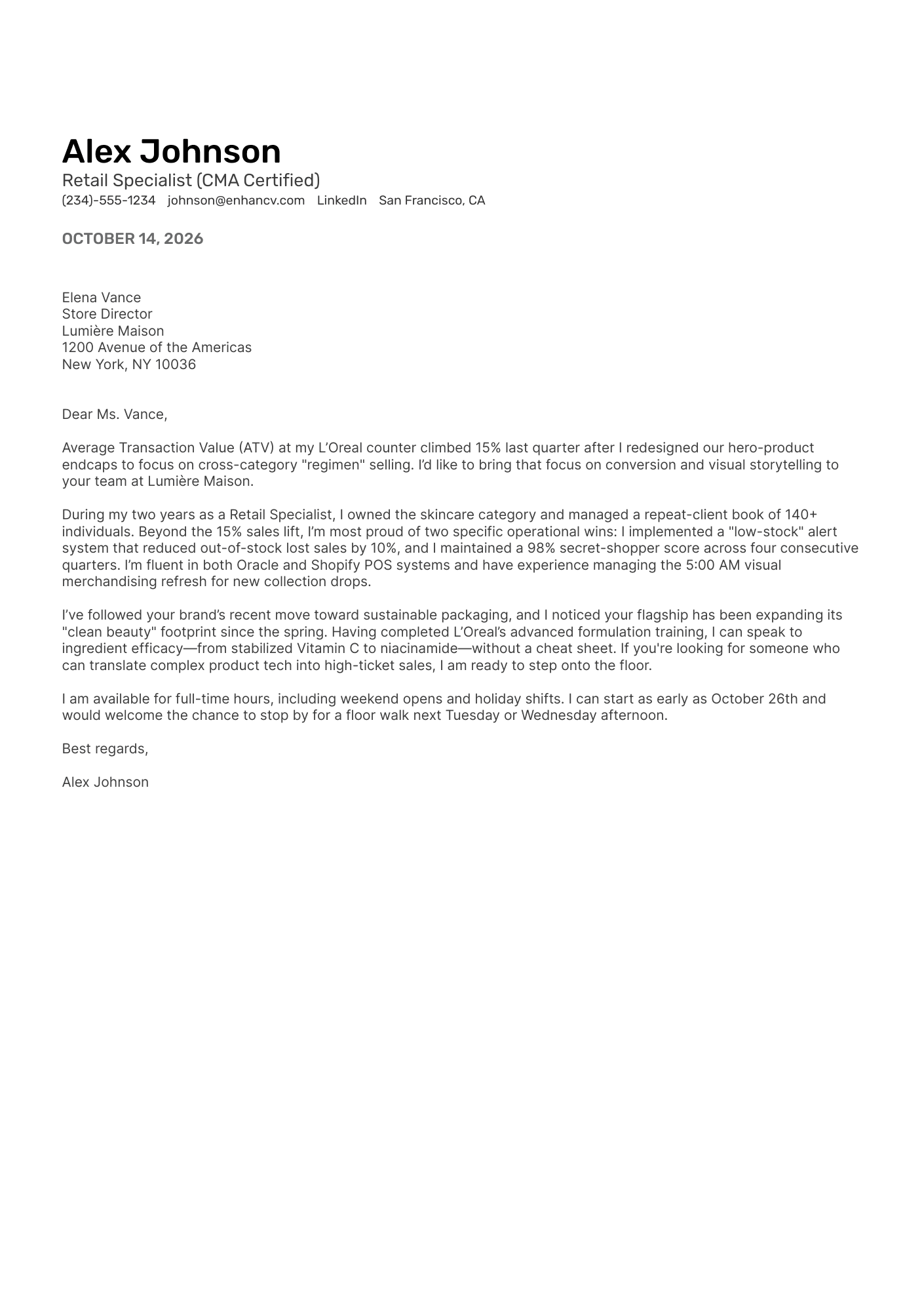 Retail cover letter