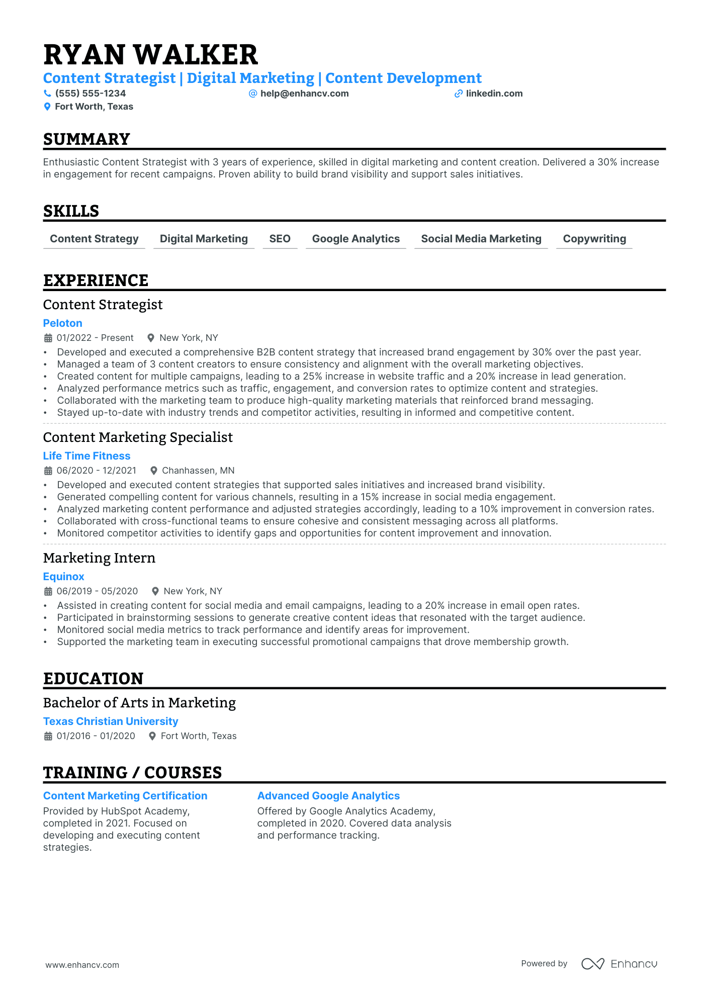 B2B Social Media resume example