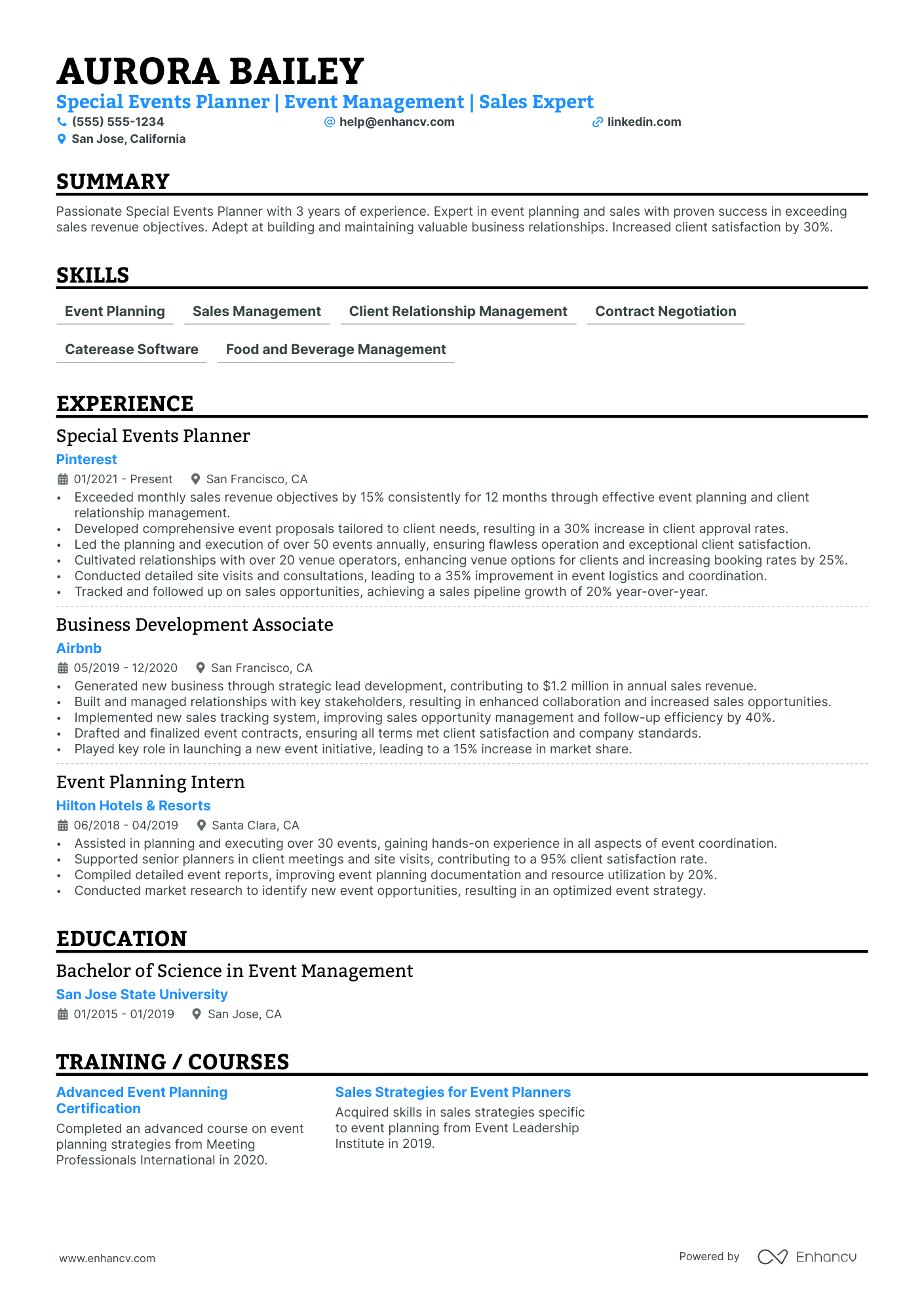 Wedding Event Planner resume example