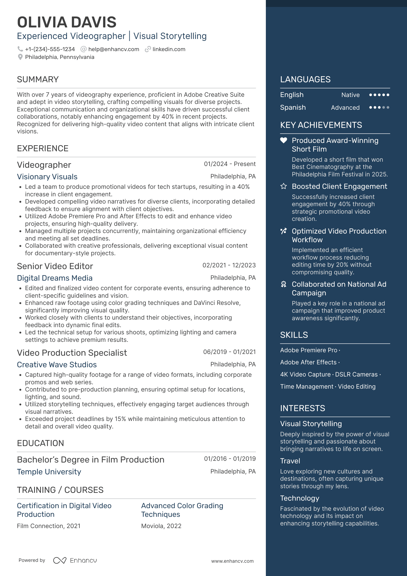 Freelance Videographer resume example