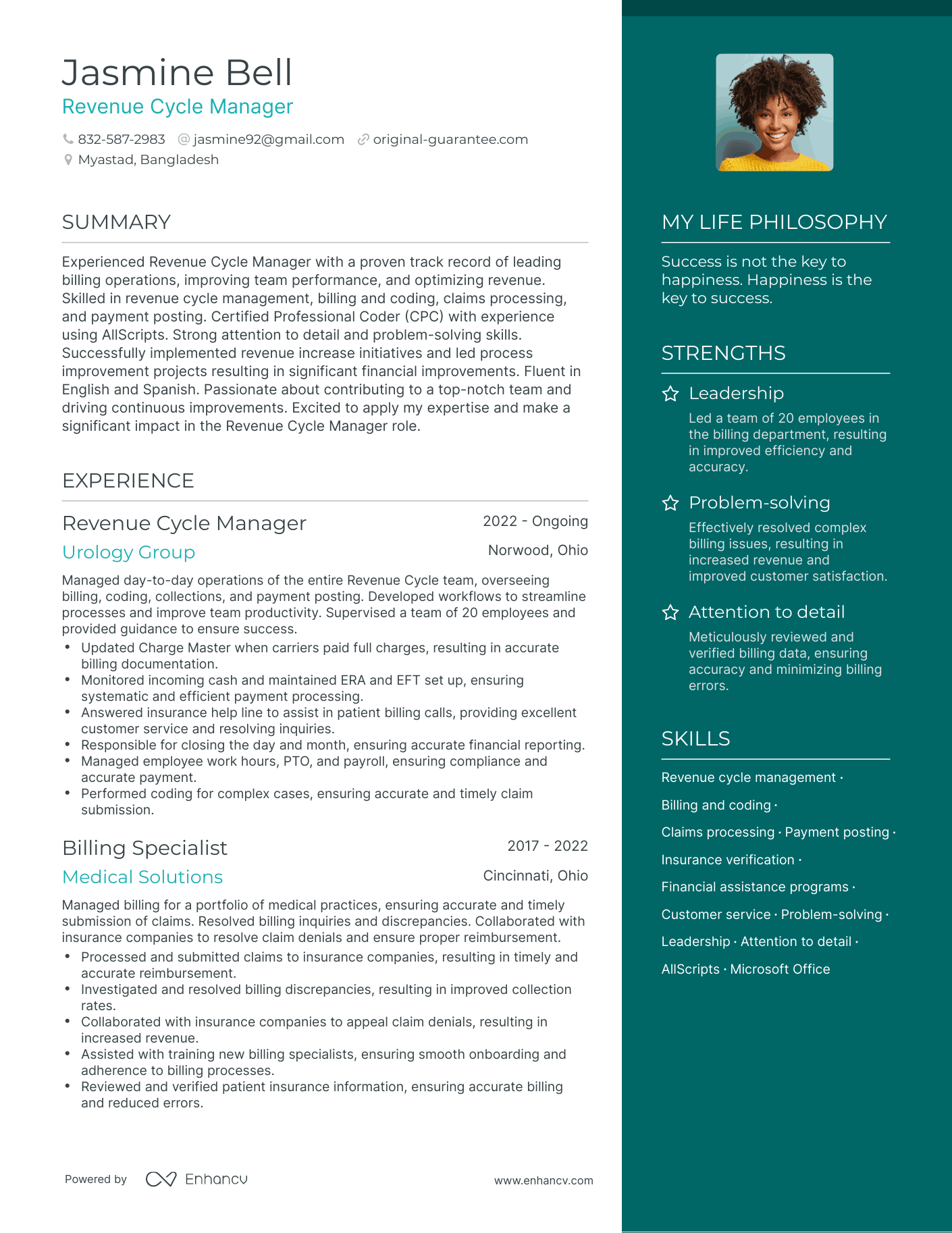 Revenue Cycle Manager resume example