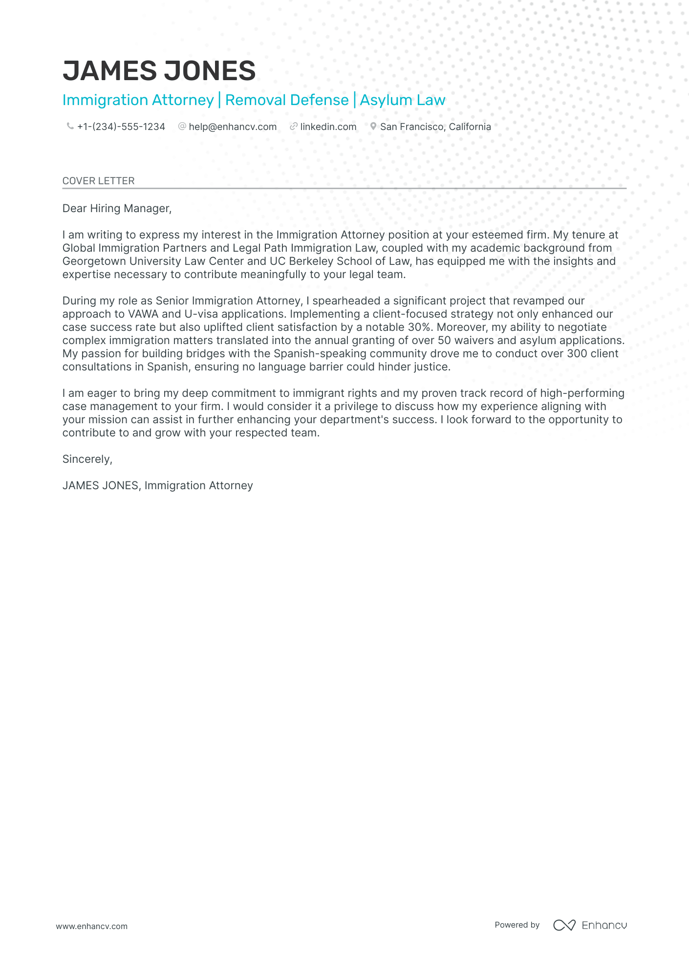 Immigration Lawyer cover letter