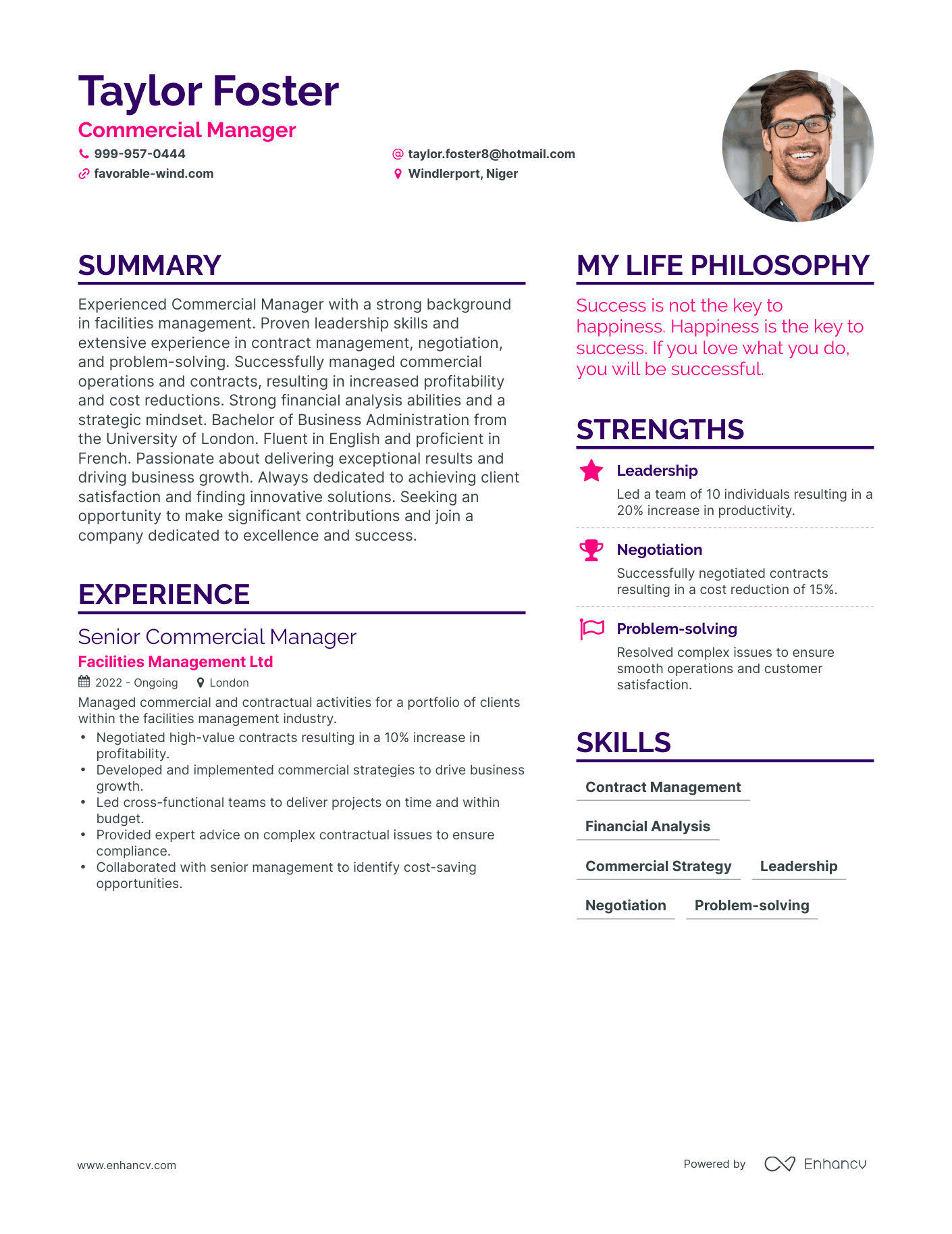 Commercial Manager resume example