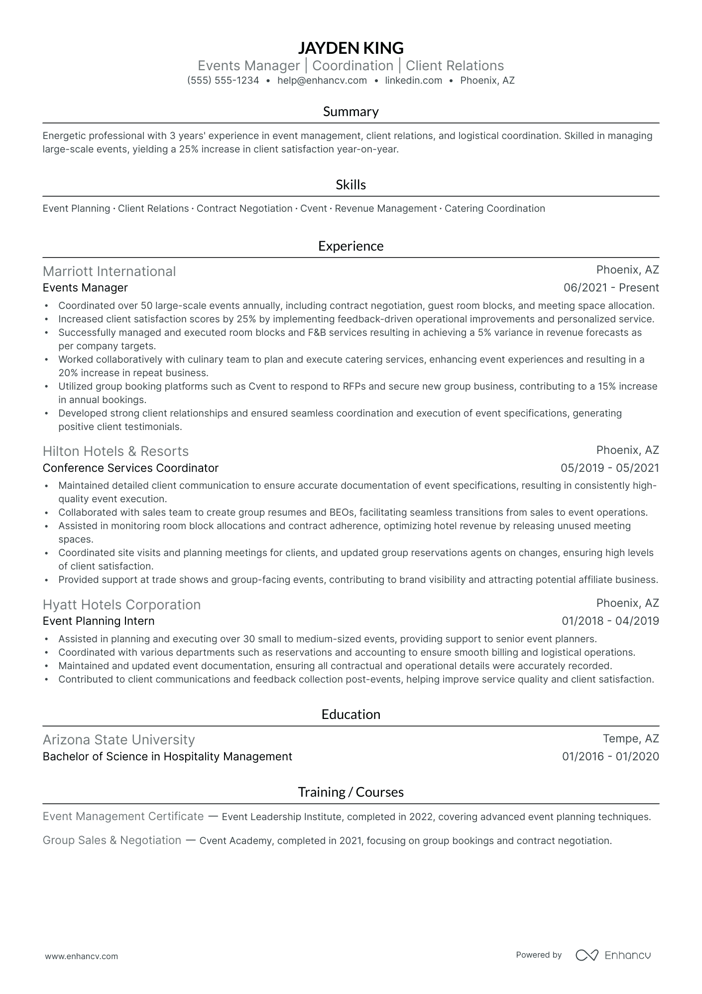 International Event Planner resume example