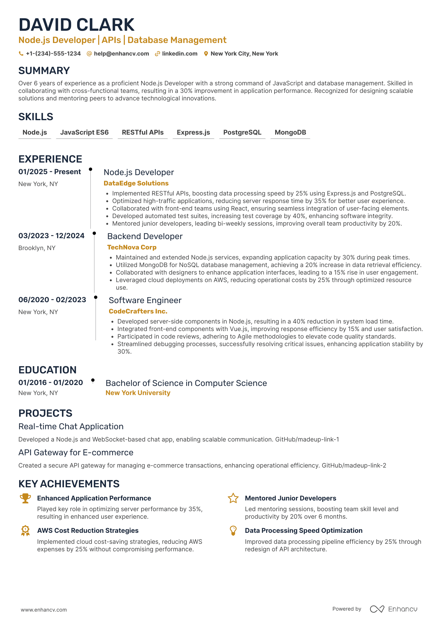 Node.js developer resume example