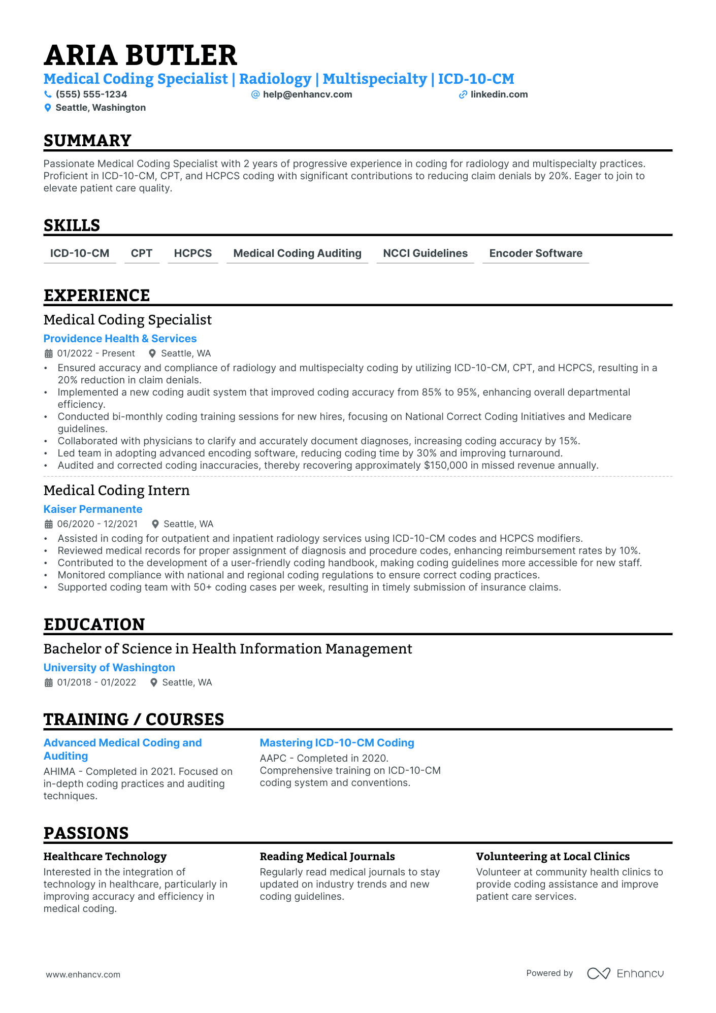 Senior Medical Coding Specialist resume example