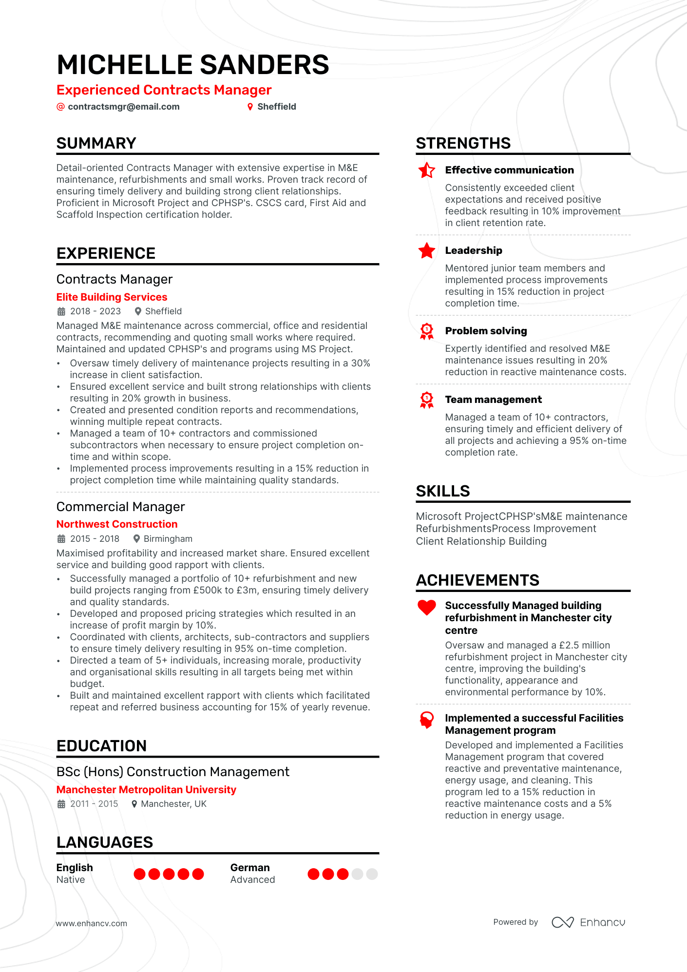 Manager cv example
