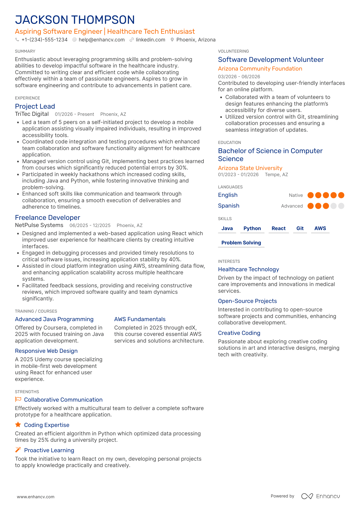 Software Engineer Intern resume example