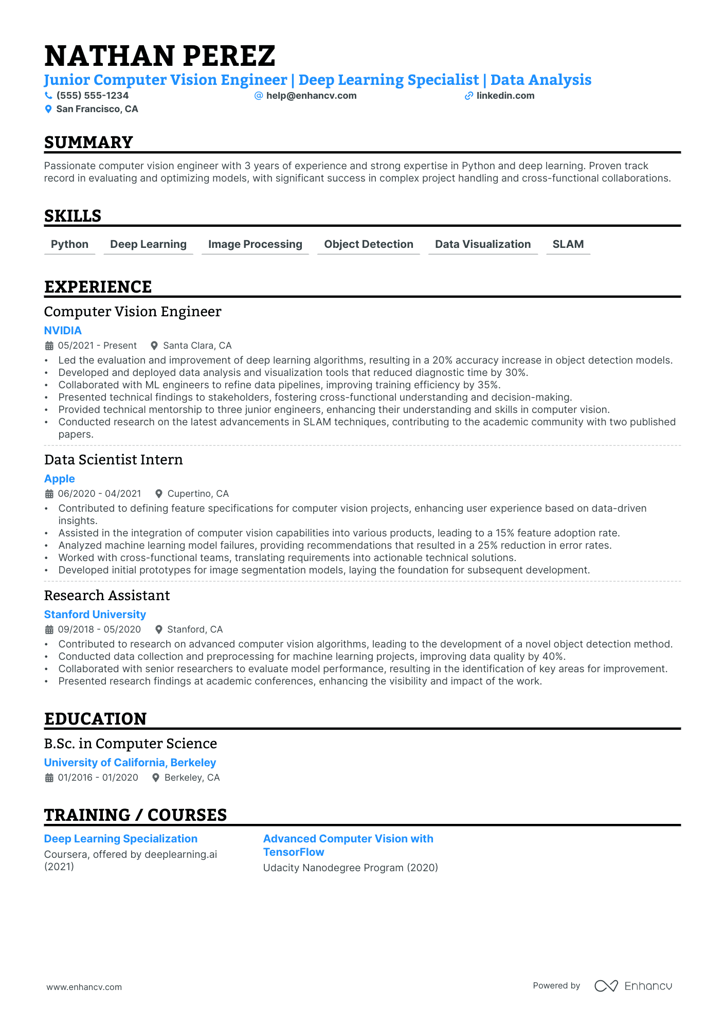 Computer Vision Engineer resume example