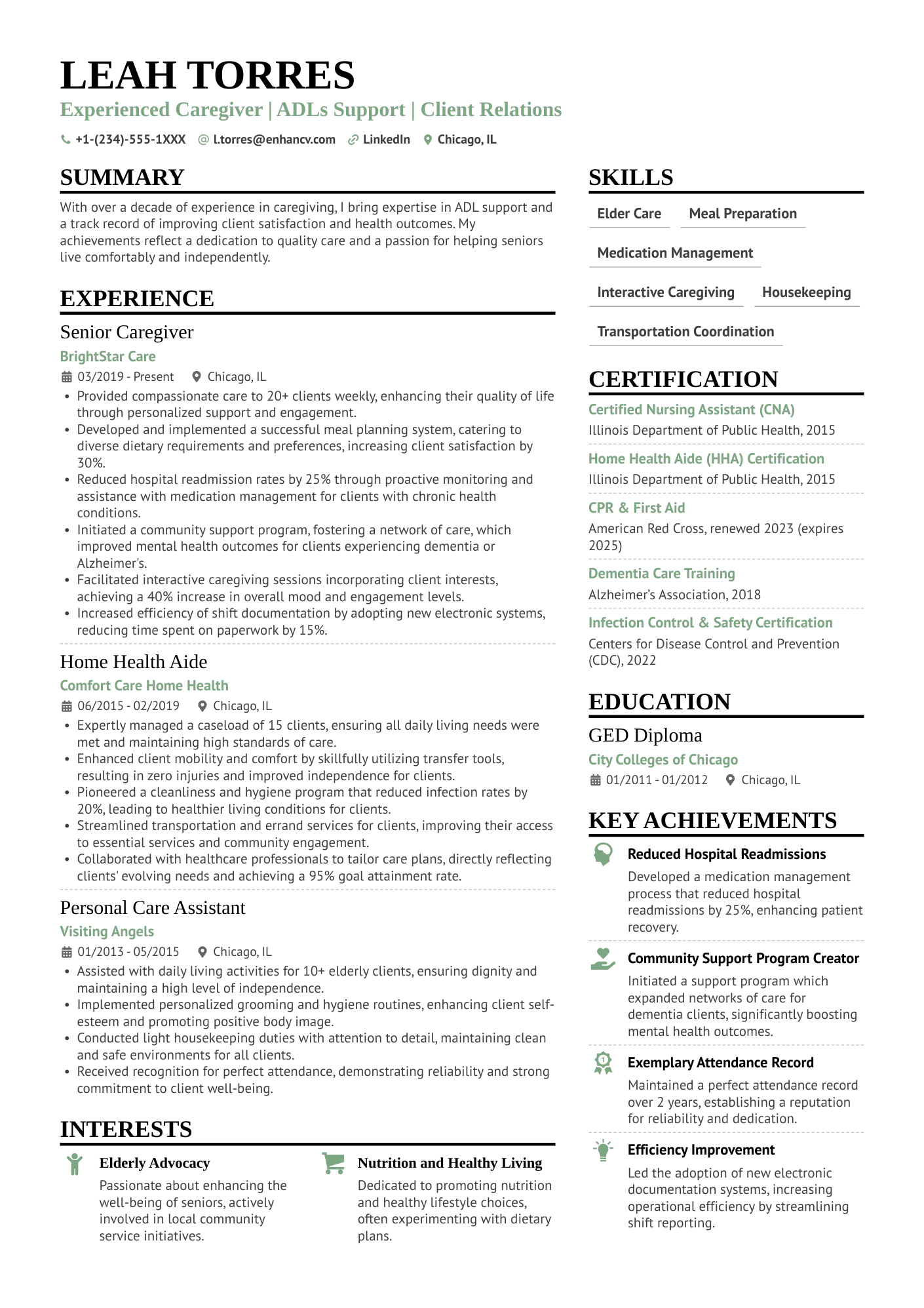 Home Health Aide resume example