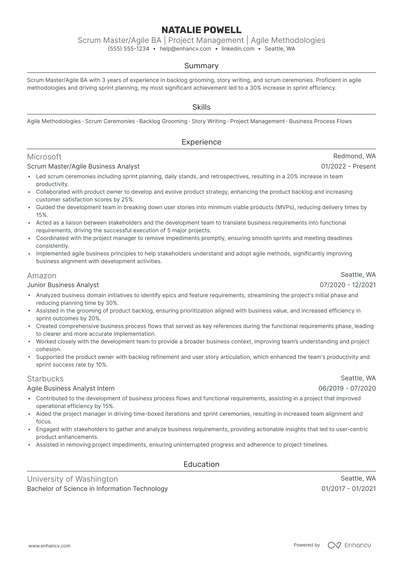 Scrum Project Manager resume example